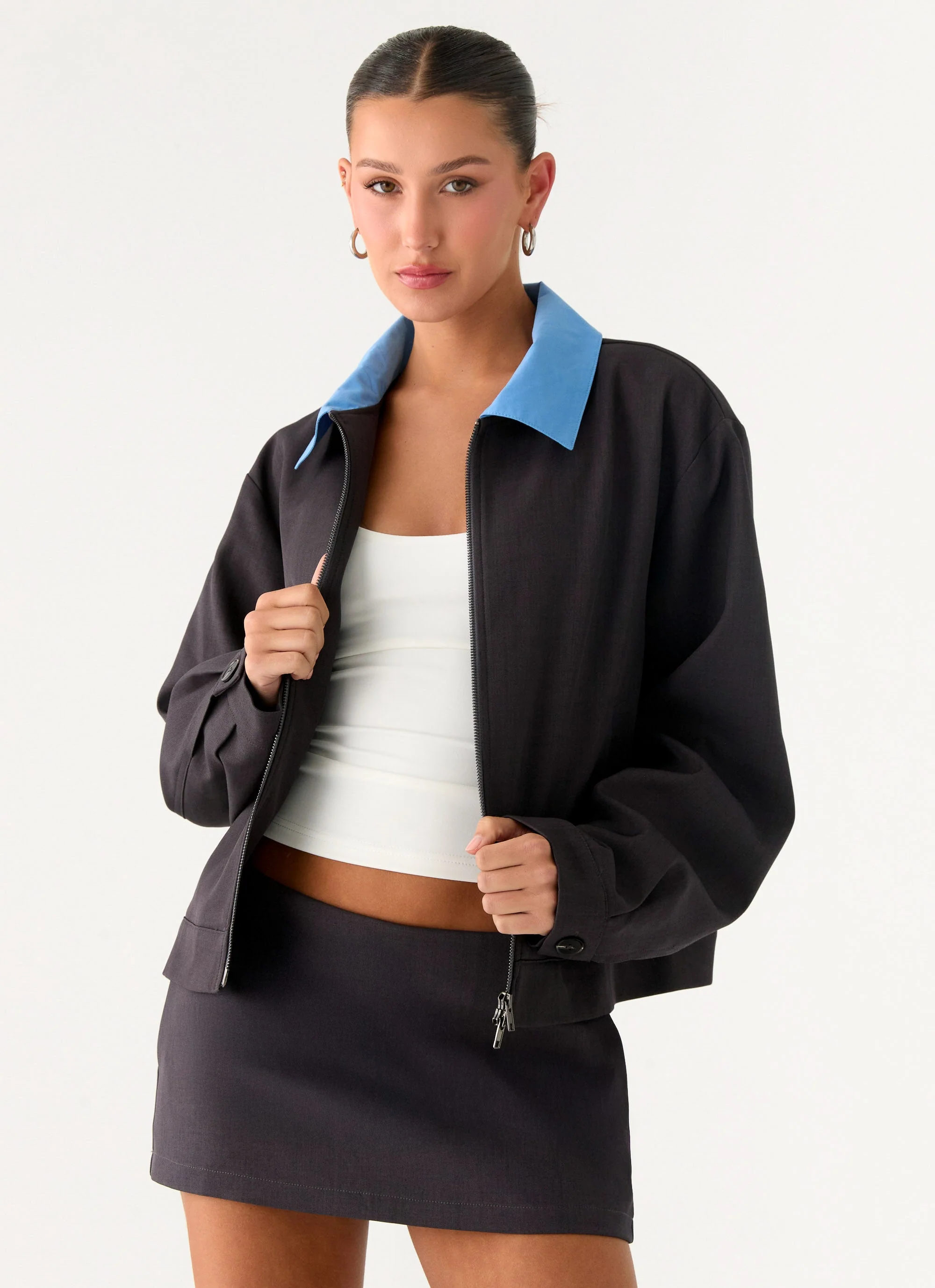 Harlee Poplin Suiting Jacket - Charcoal - Image 6