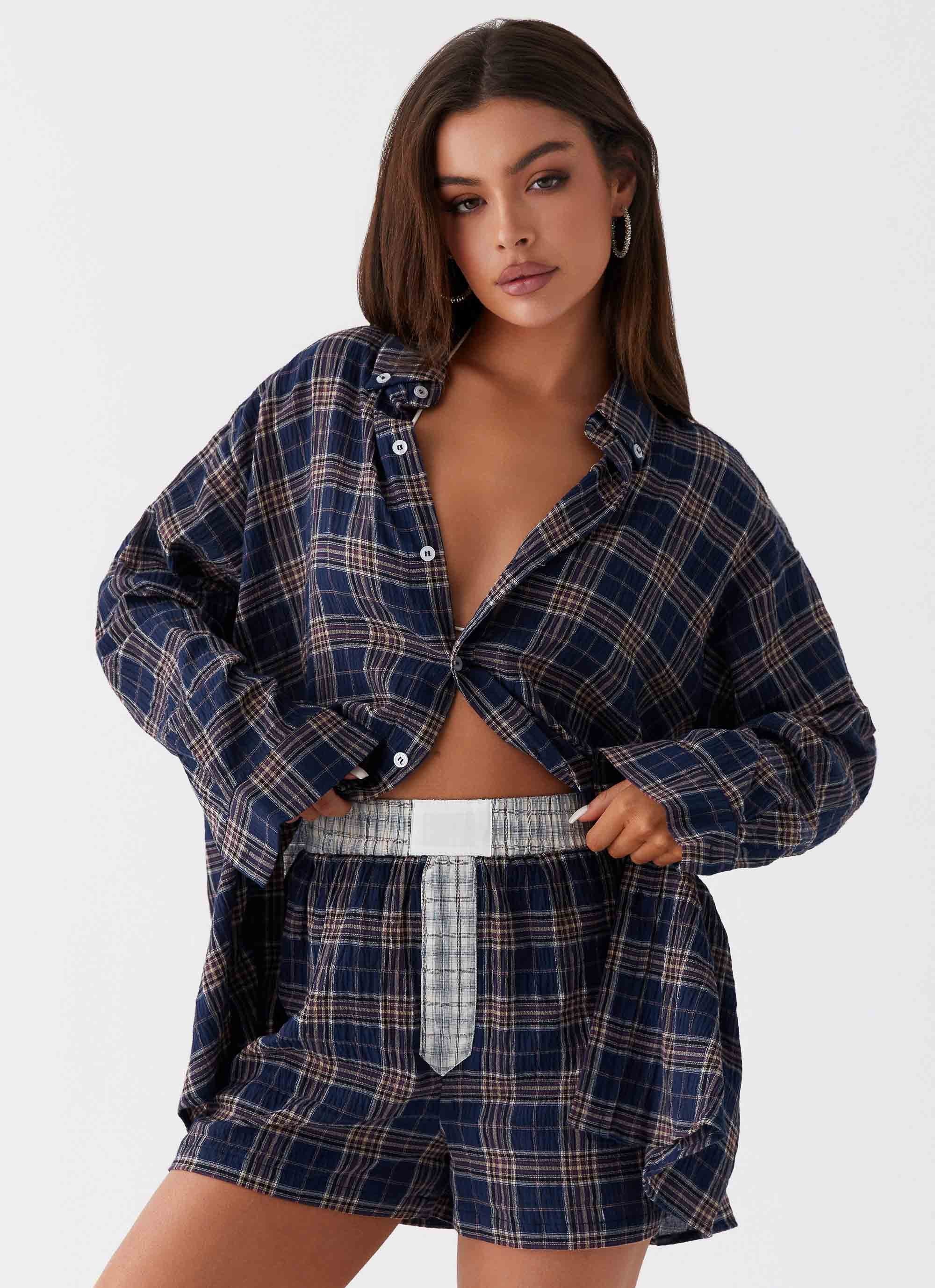 Harley Oversized Shirt - Navy Check - Image 5