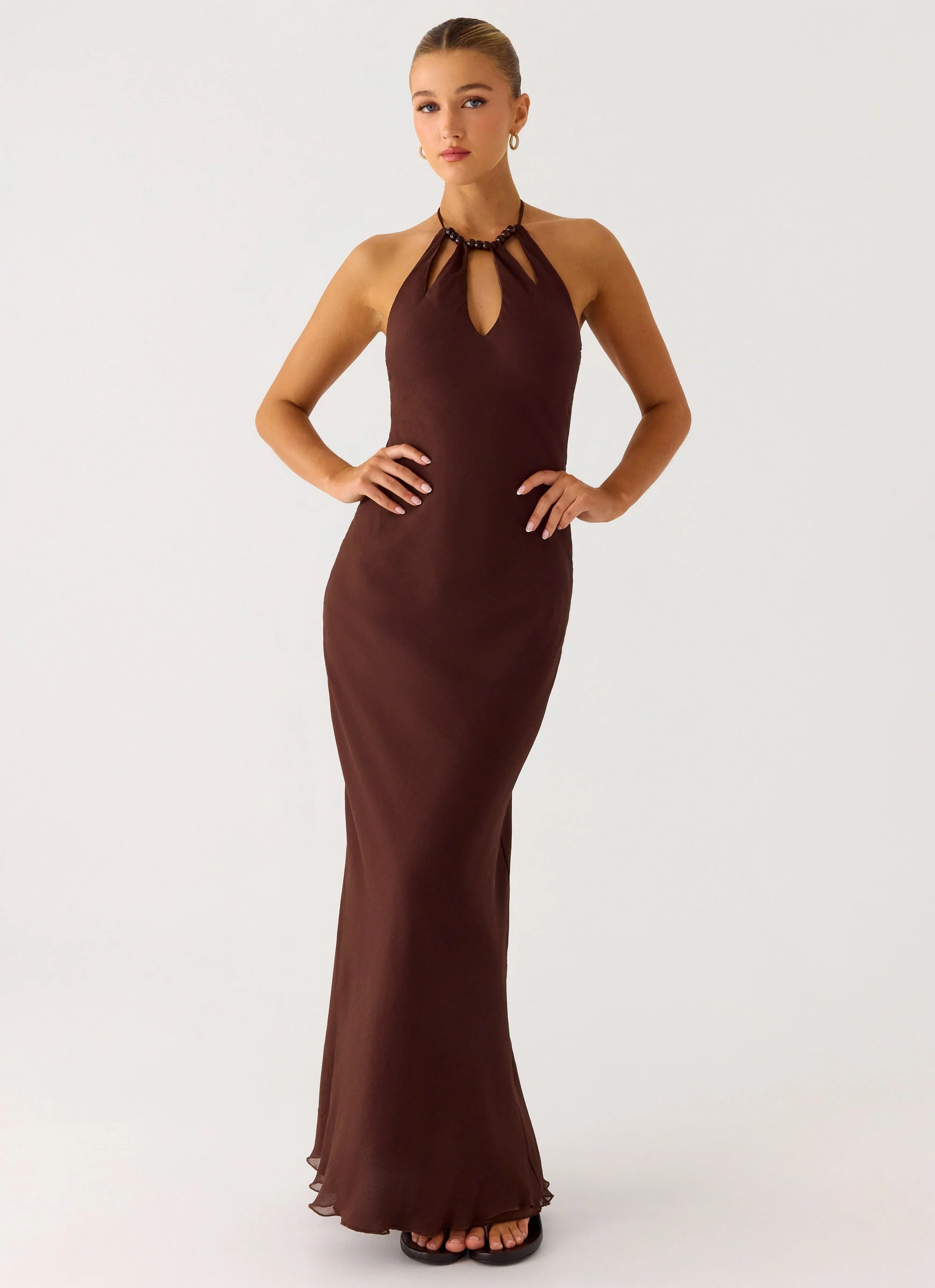 Harlyn Halter Maxi Dress - Chocolate - Image 4