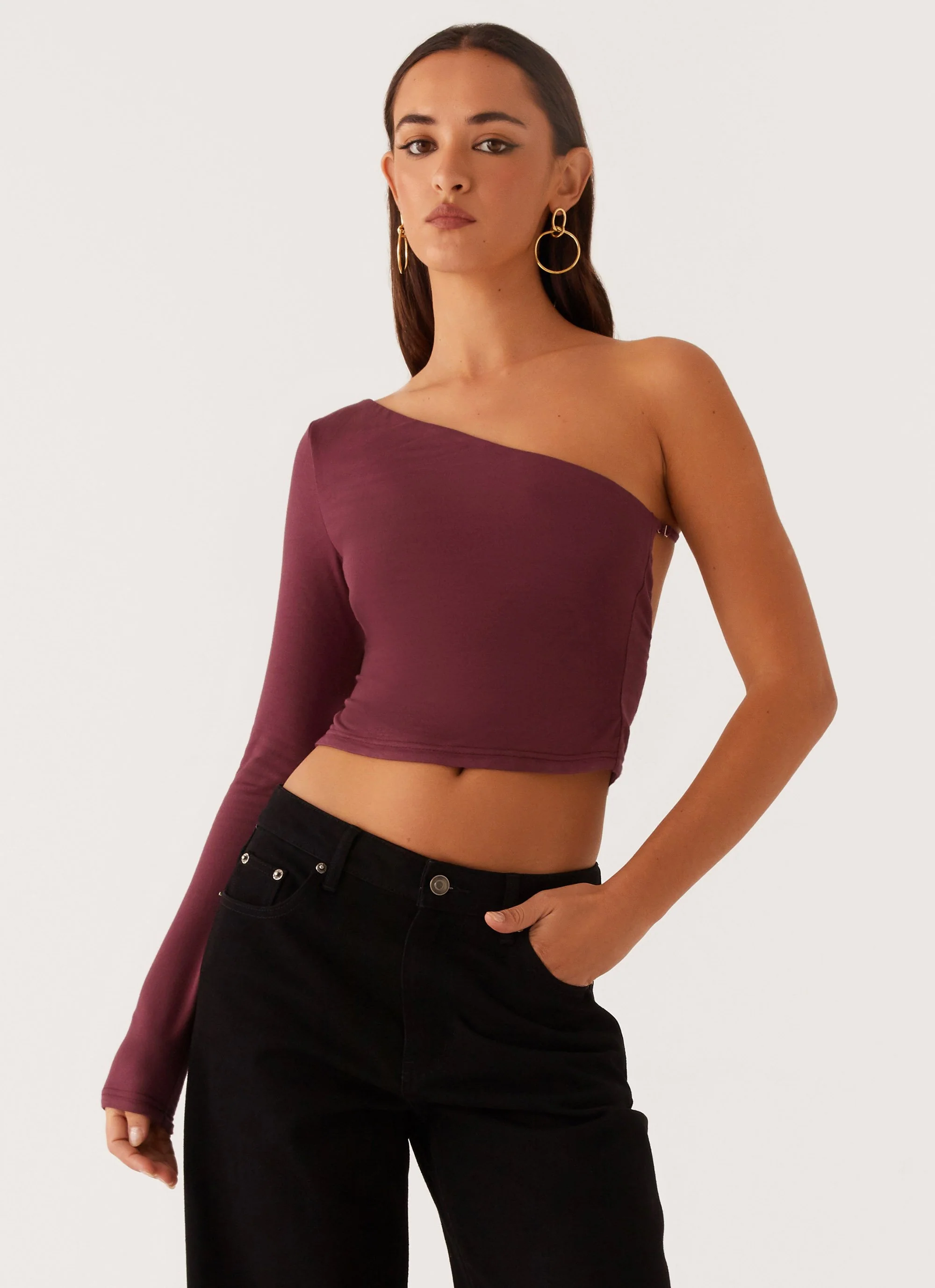Hawkins Open Back One Shoulder Top - Mulberry - Image 5