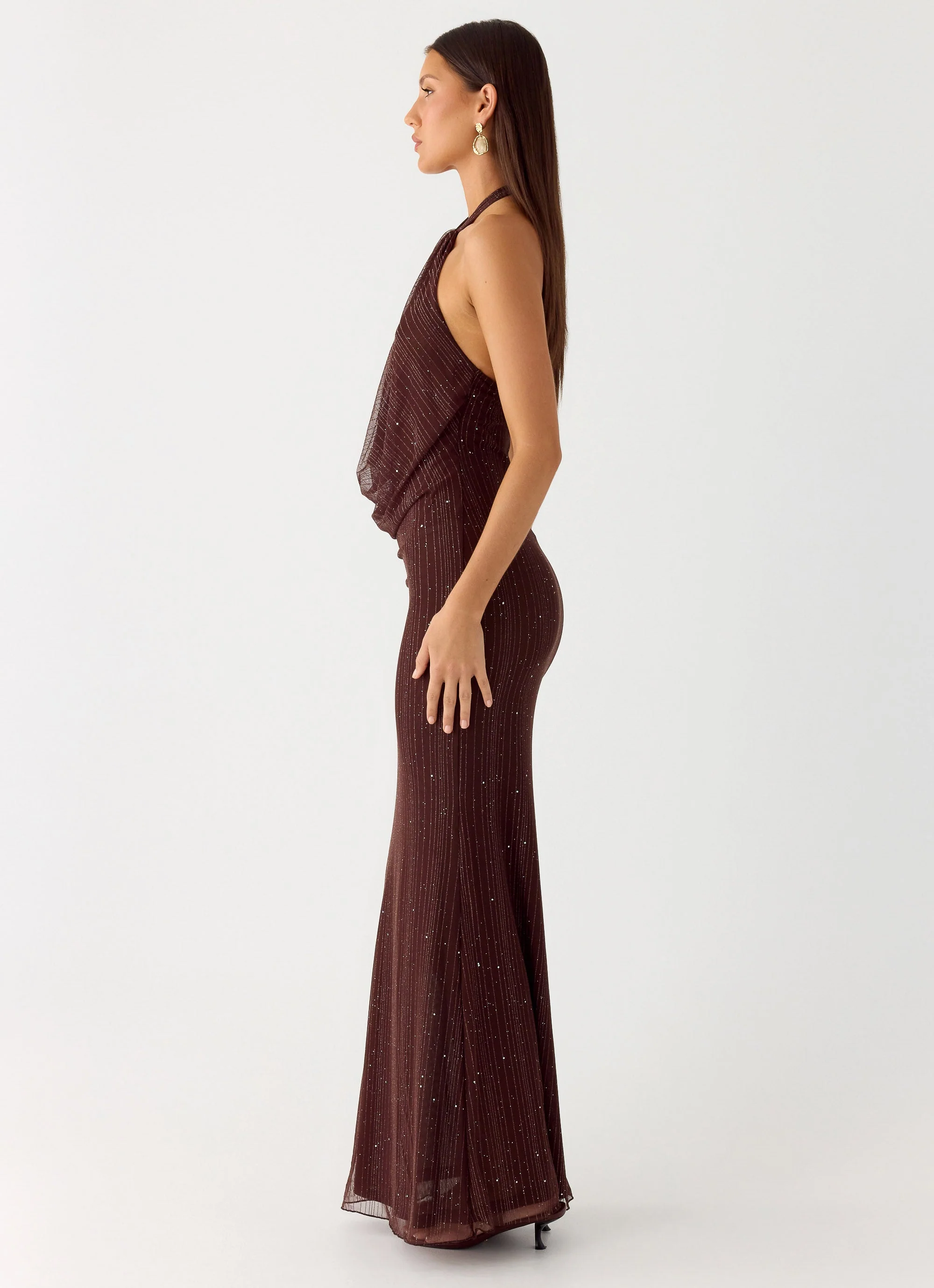 Haylan Sparkle Mesh Maxi Dress - Chocolate - Image 2