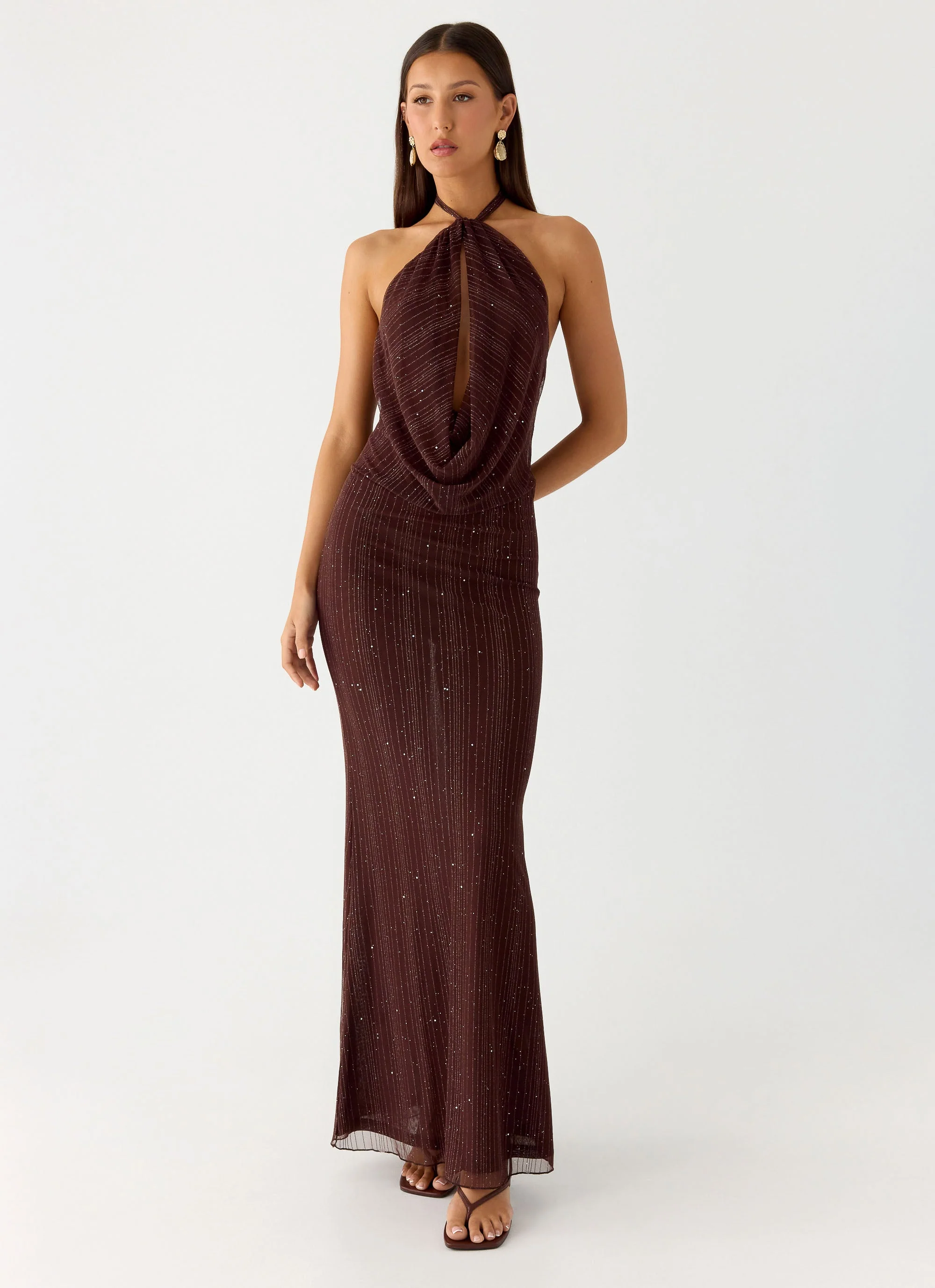 Haylan Sparkle Mesh Maxi Dress - Chocolate - Image 4