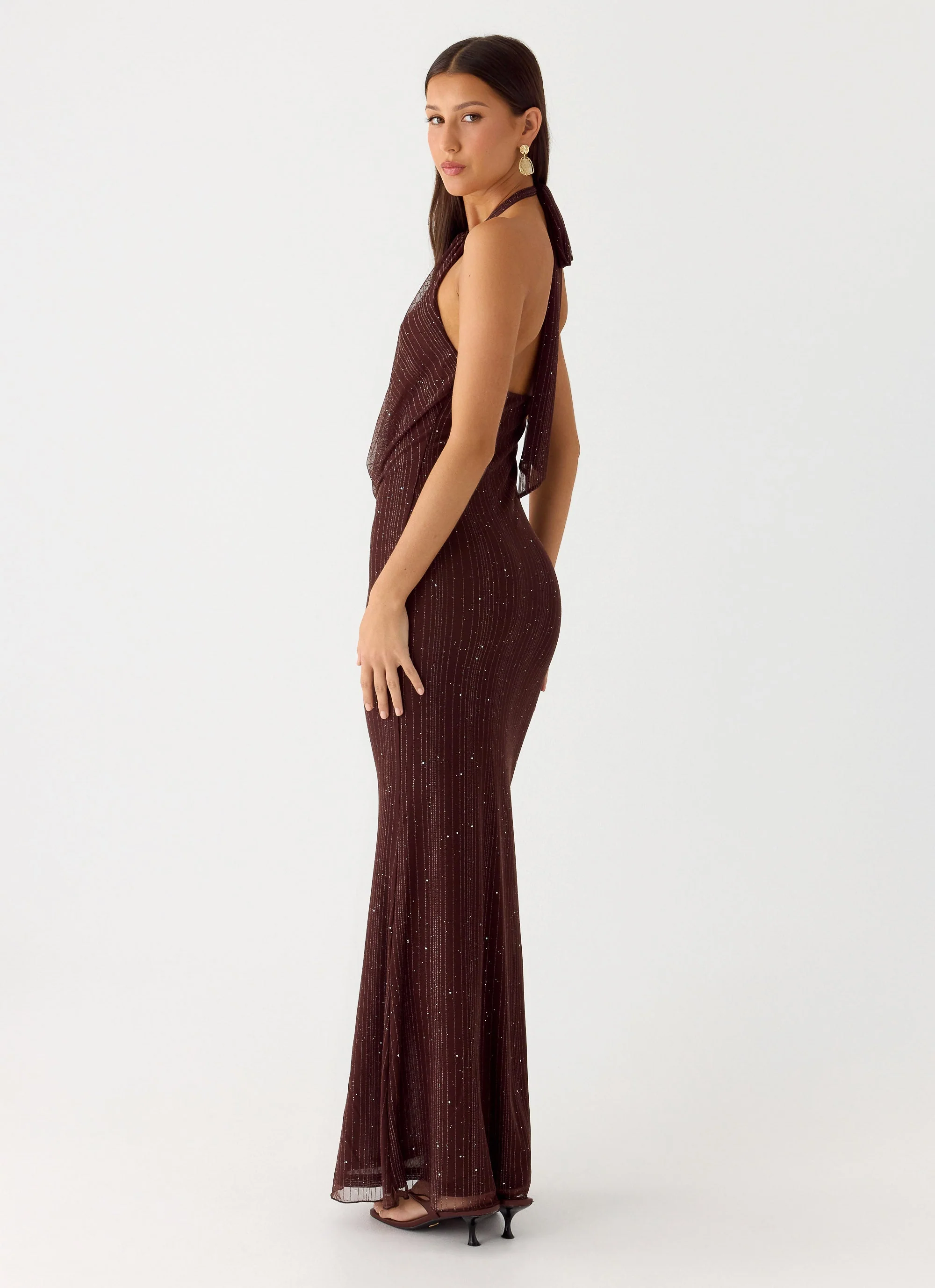 Haylan Sparkle Mesh Maxi Dress - Chocolate - Image 7
