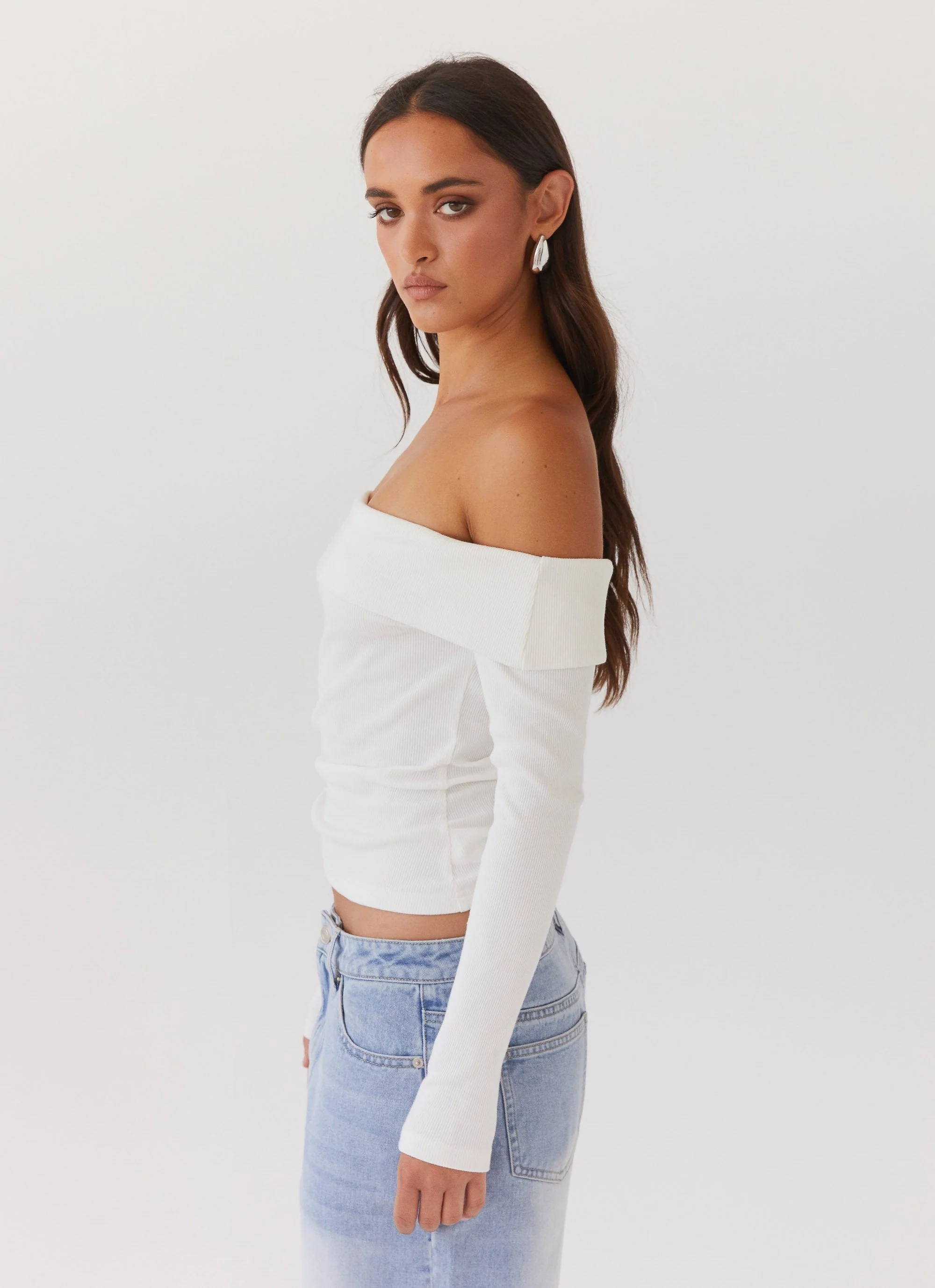 Hayley Long Sleeve Ribbed Top - White - Image 3