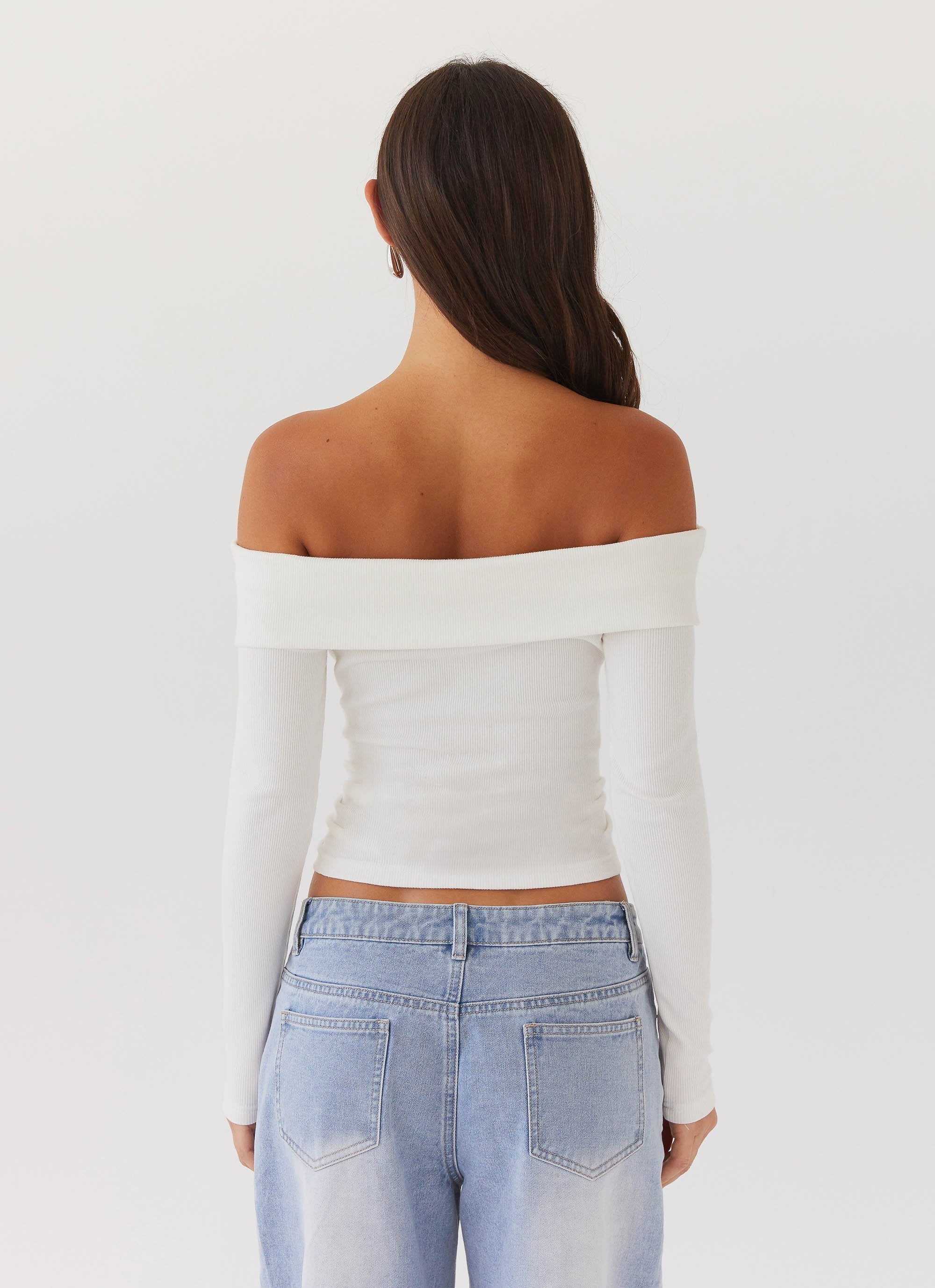 Hayley Long Sleeve Ribbed Top - White - Image 4