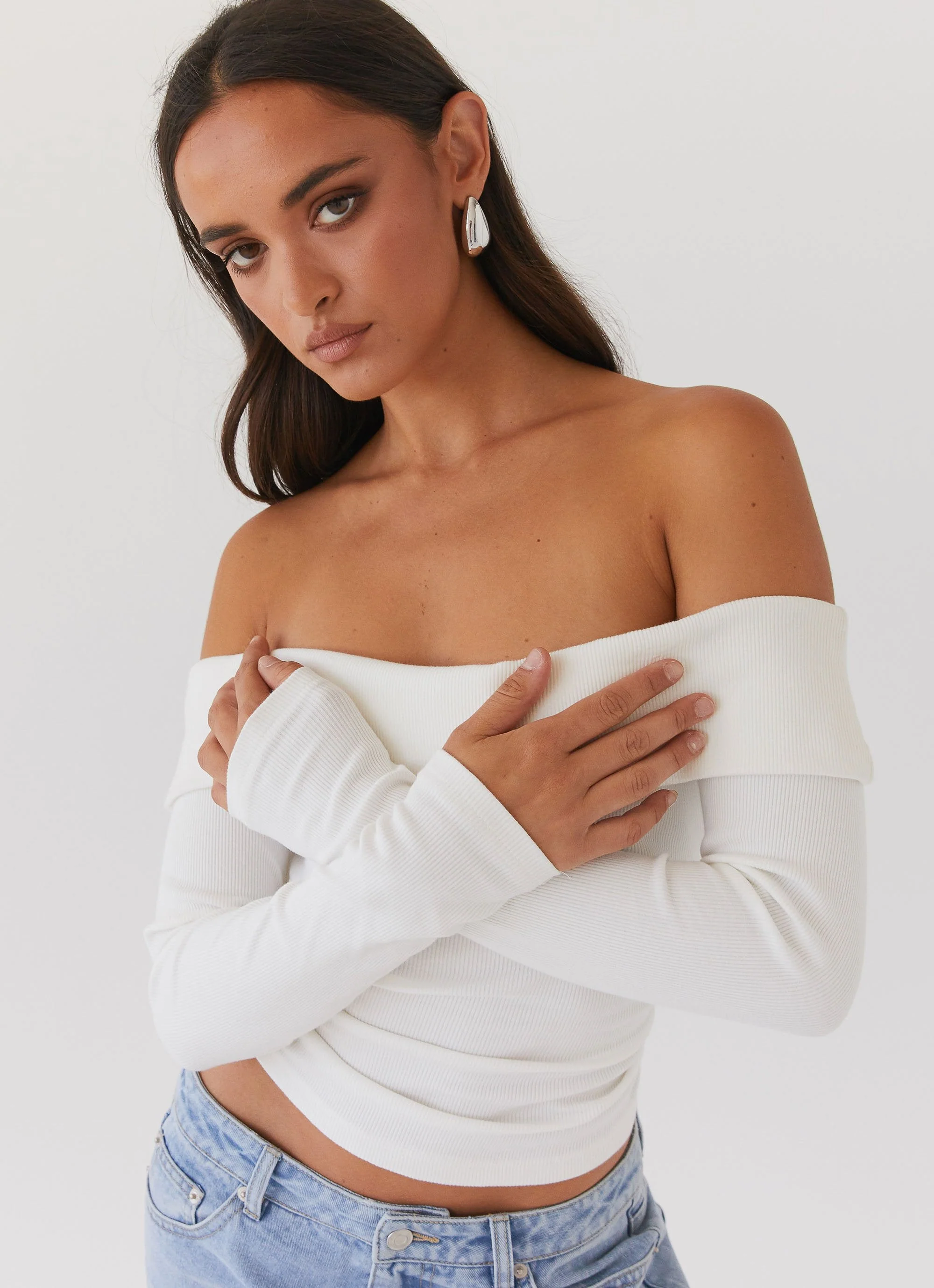 Hayley Long Sleeve Ribbed Top - White - Image 6