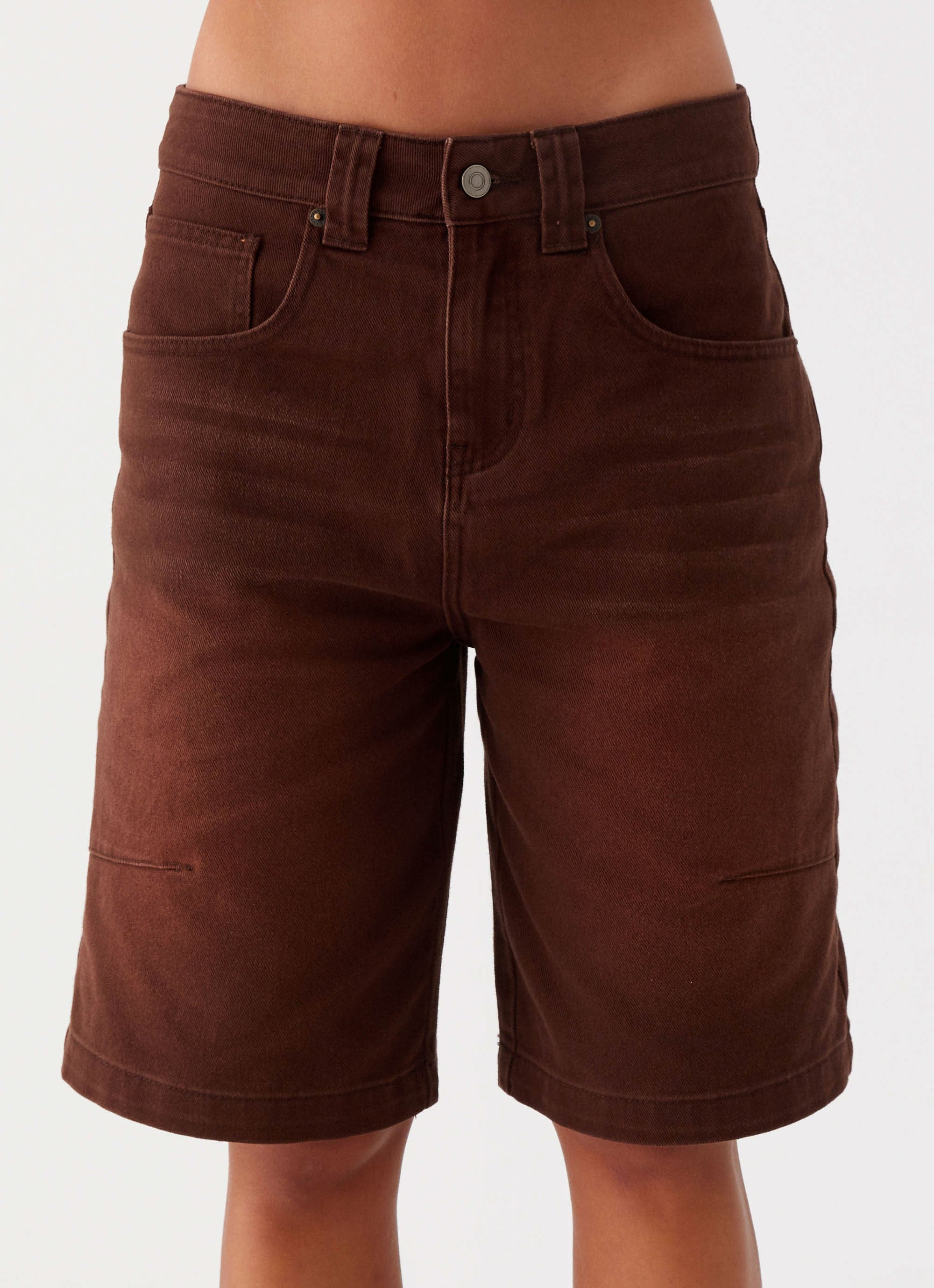 Heading South Denim Jorts - Brown - Image 5