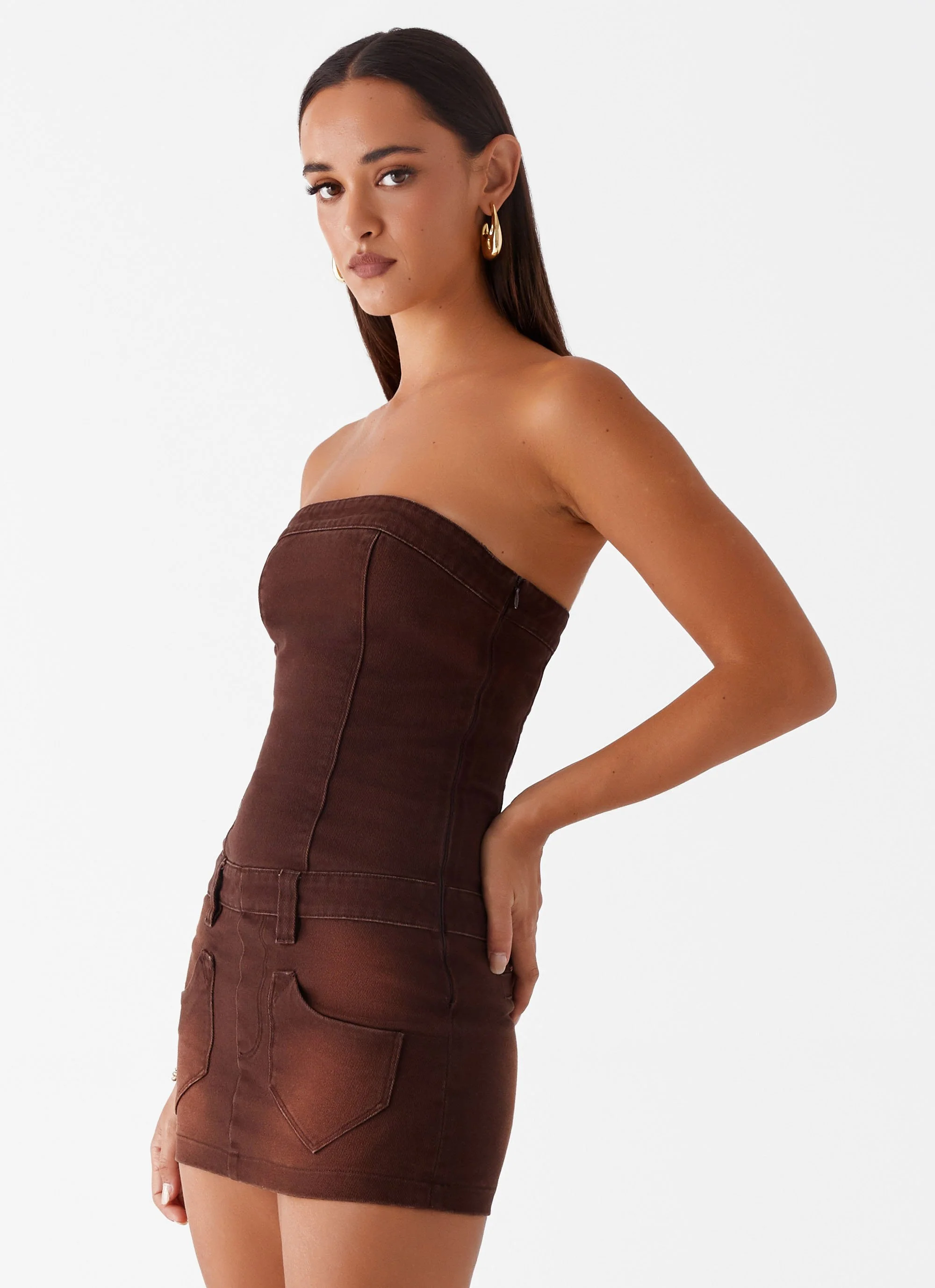Heading South Mini Dress - Brown - Image 3