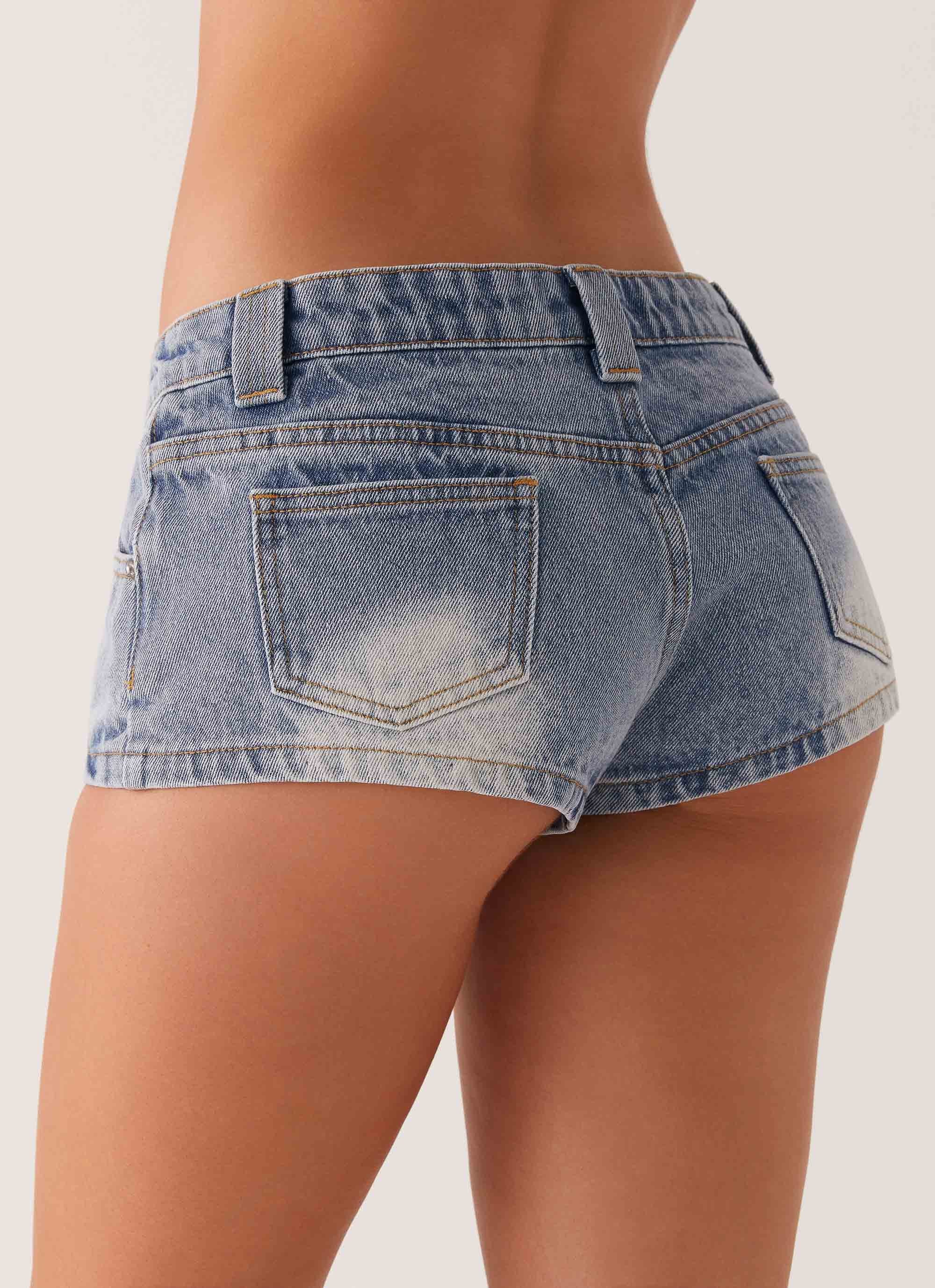 Headland Low Rise Denim Shorts - Light Wash Blue - Image 4