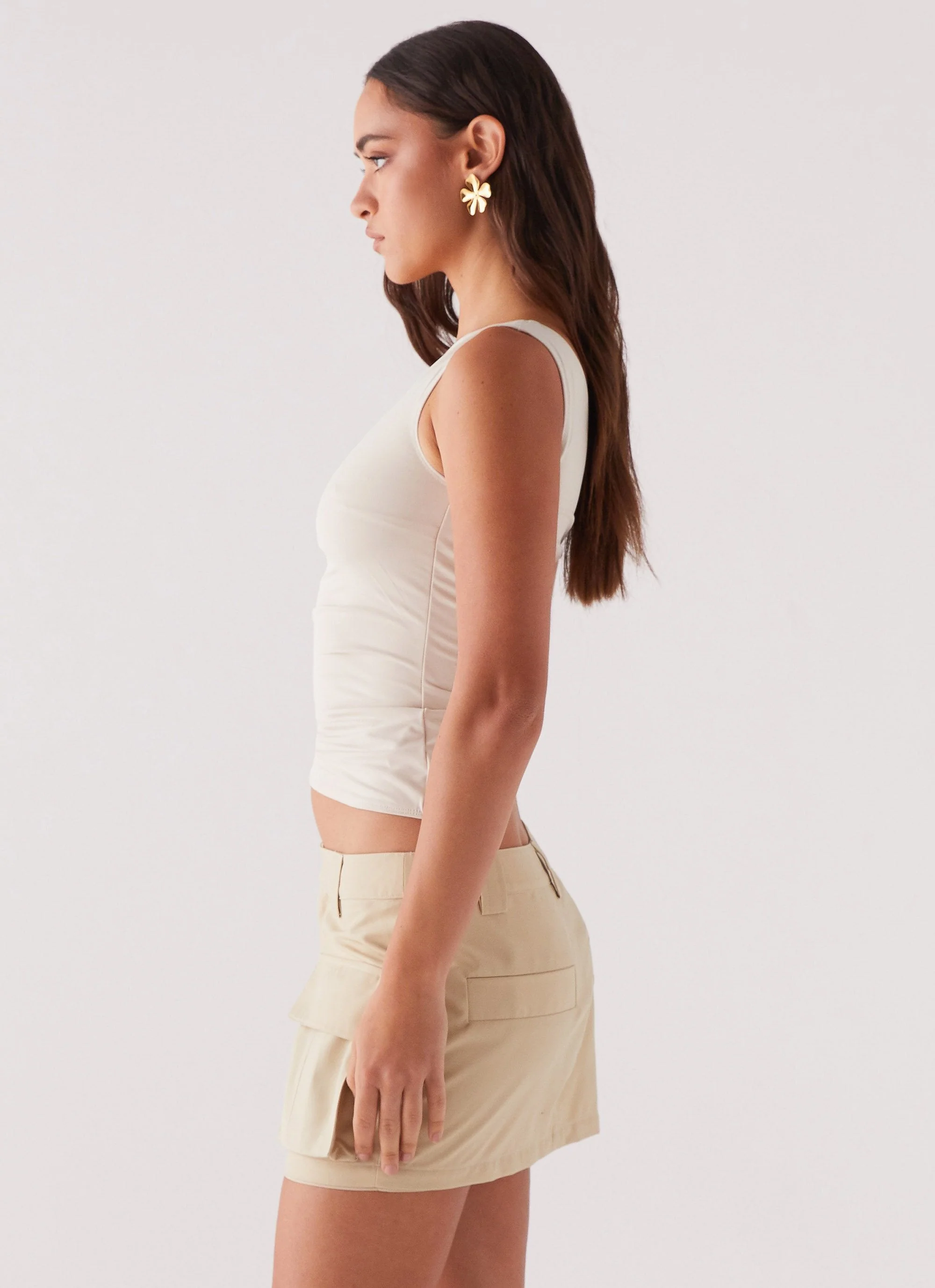 Heart To Heart Cargo Mini Skirt - Beige - Image 3