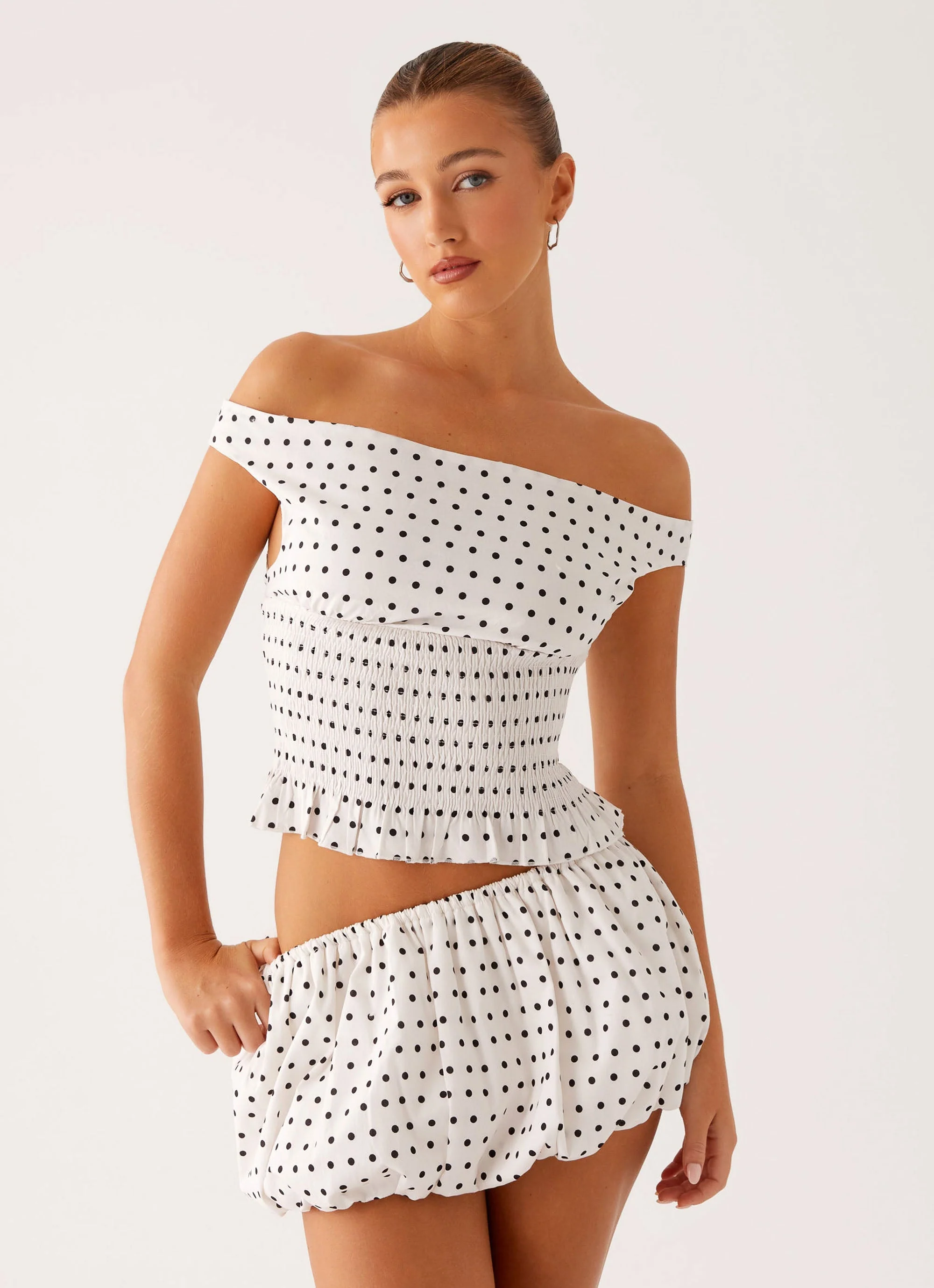 Heather Off Shoulder Top - White Black Polka Dot - Image 3