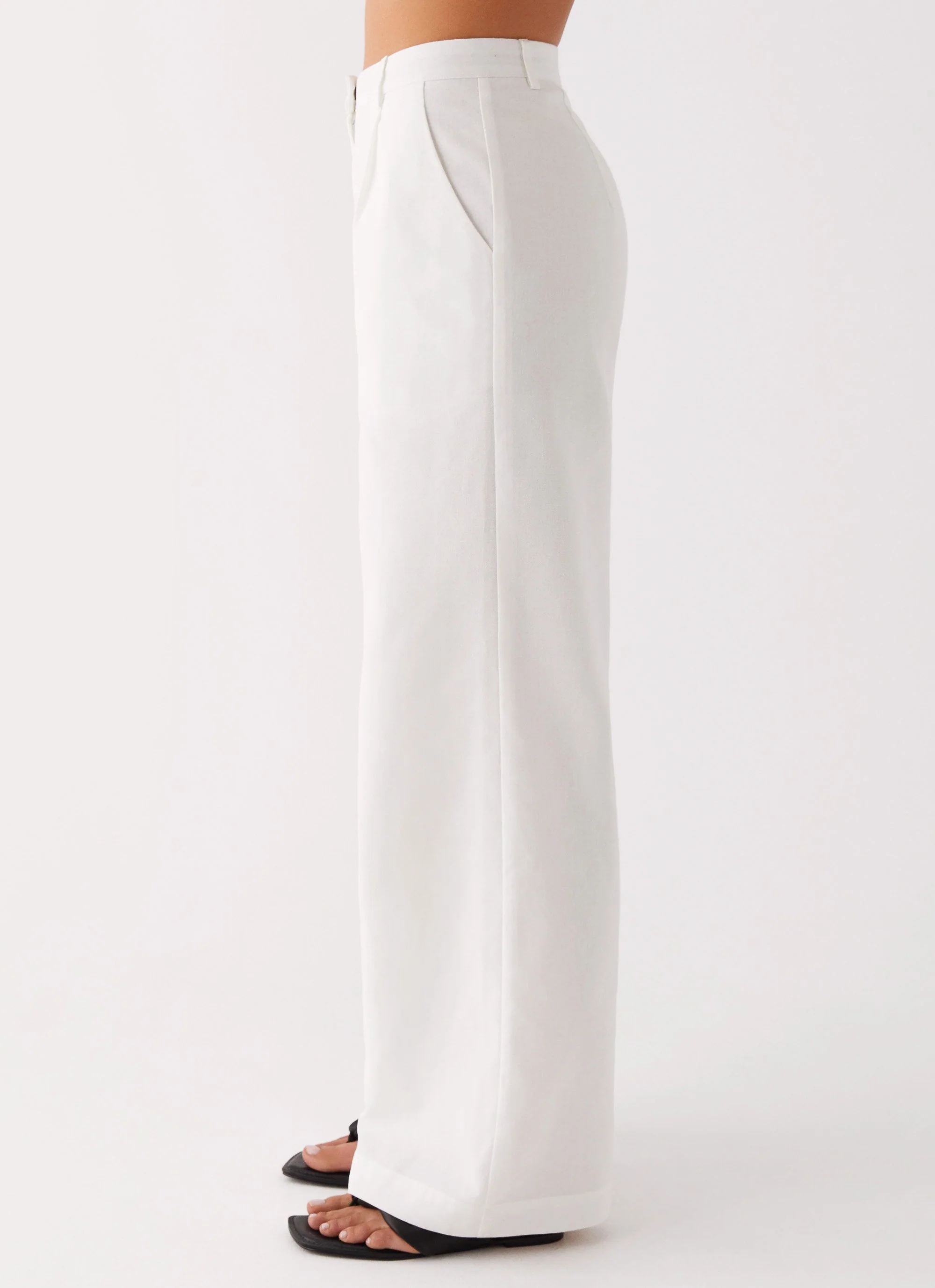 Heatwave Linen Wide Leg Pants - White - Image 3