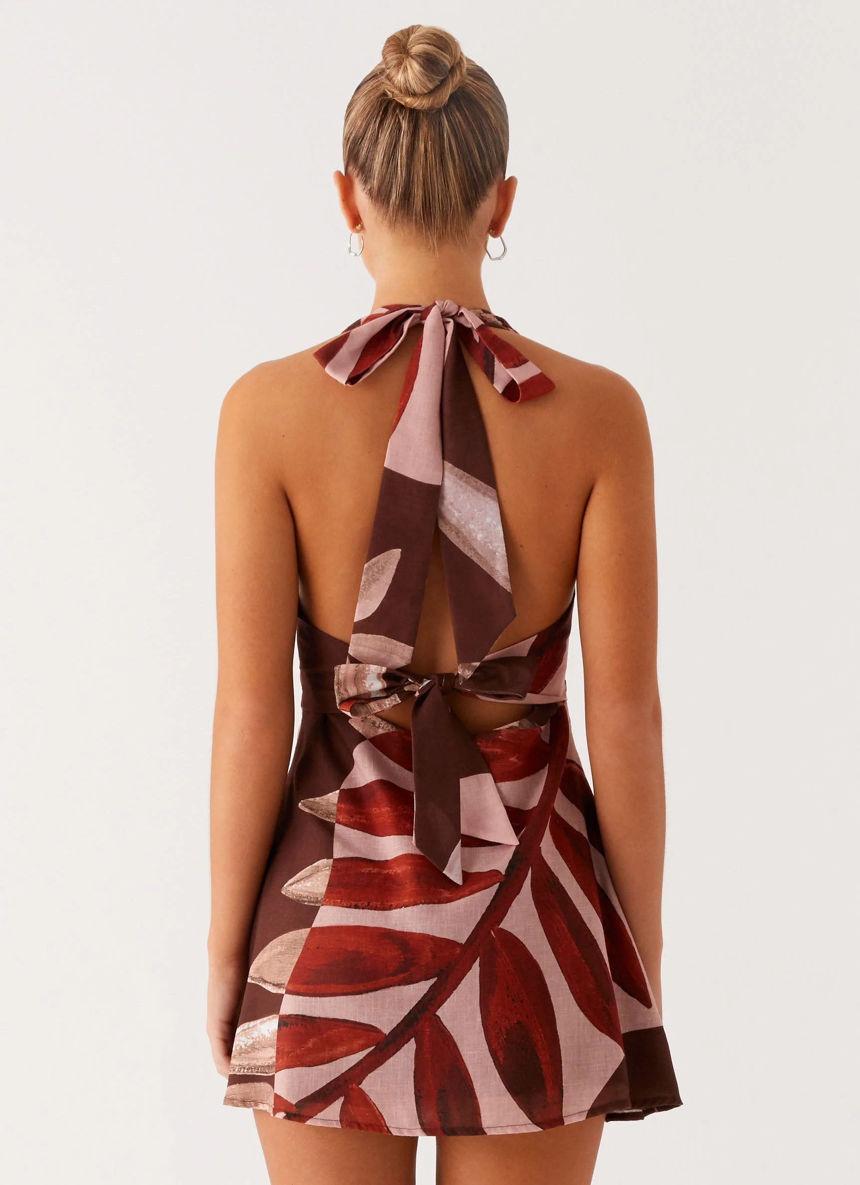 Heavy Hearted Linen Mini Dress - Cinnamon Palm - Image 4