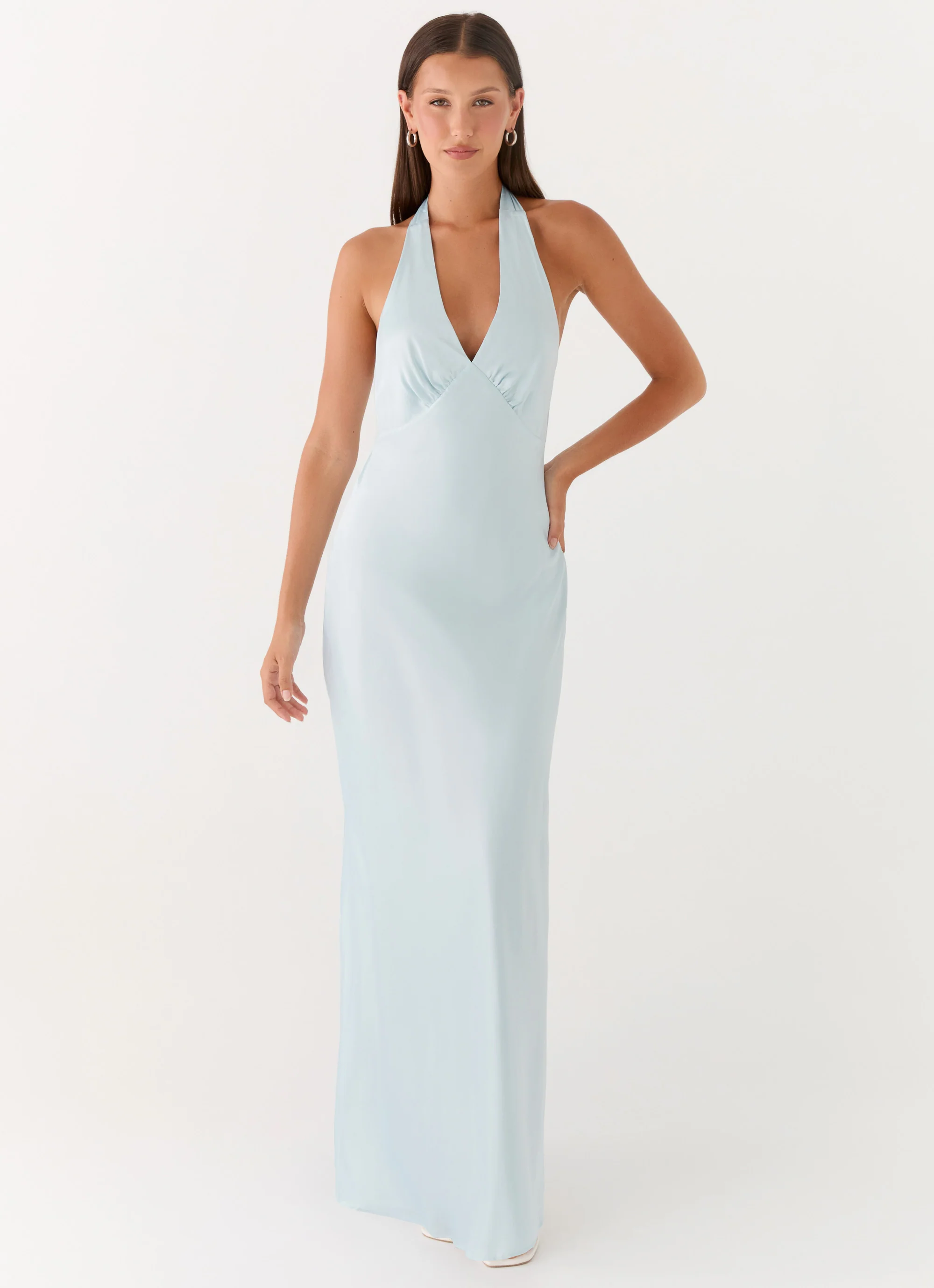 Heavy Hearted Satin Maxi Dress - Ice Blue - Image 4