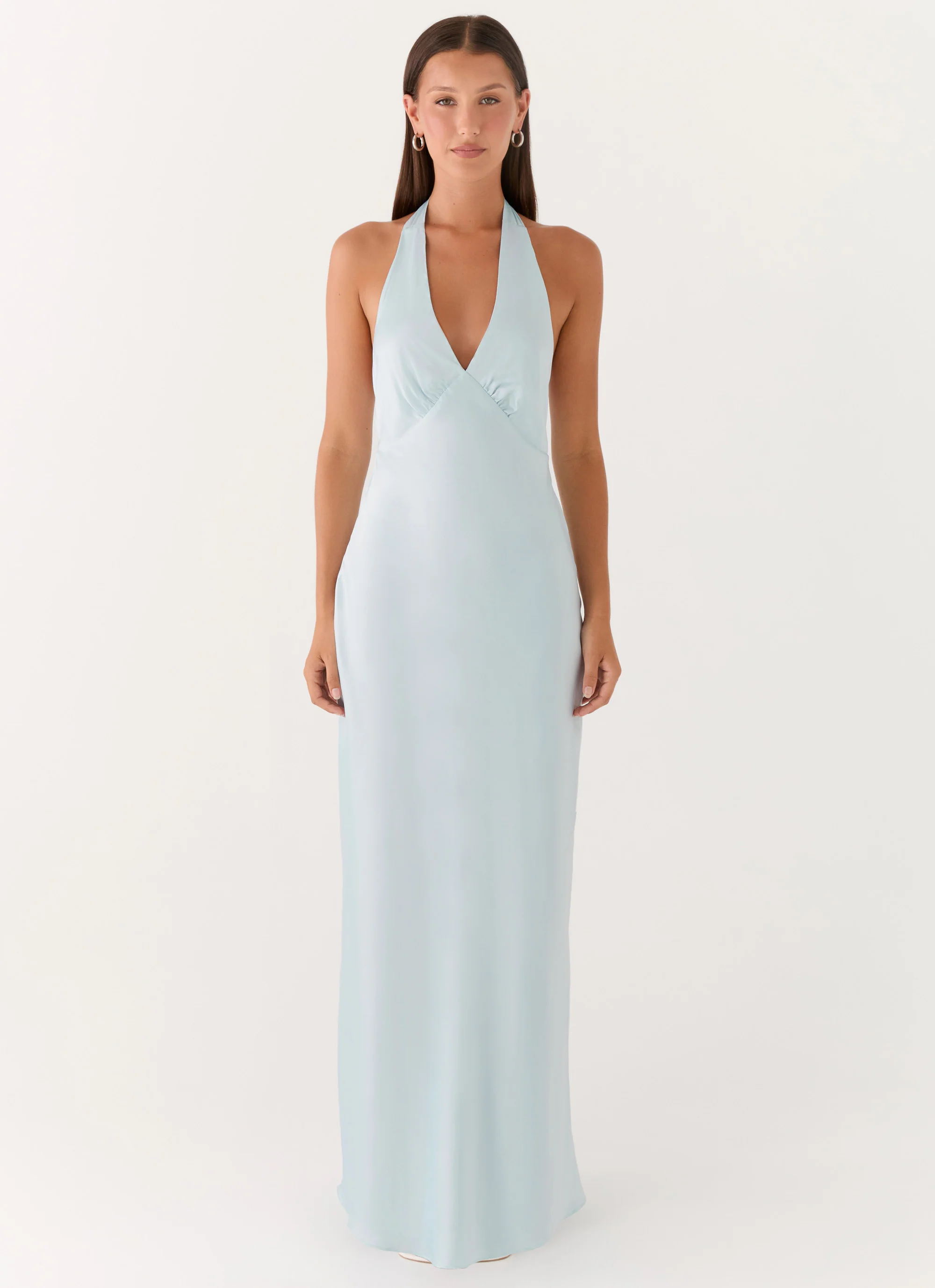 Heavy Hearted Satin Maxi Dress - Ice Blue - Image 6