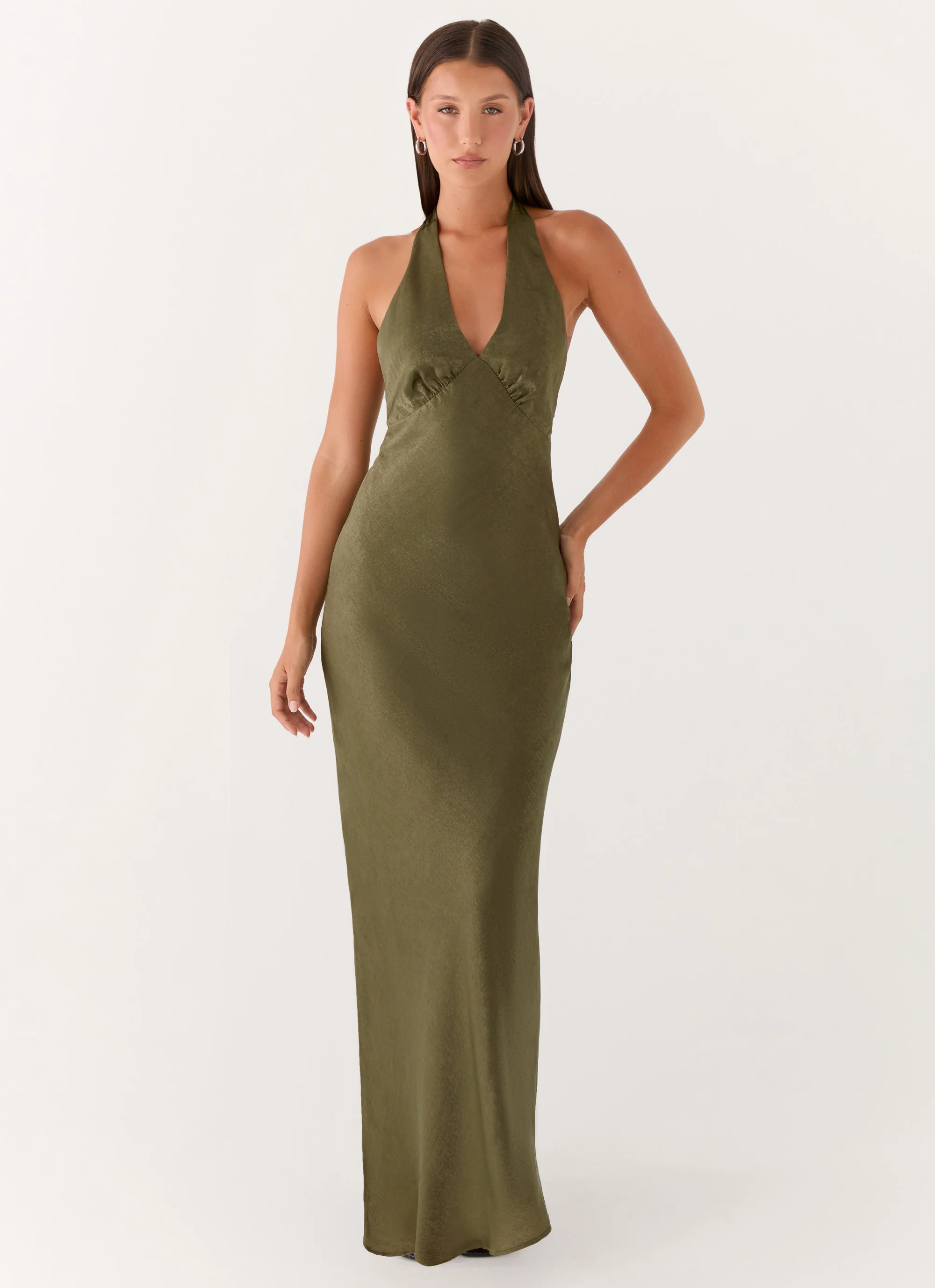Heavy Hearted Satin Maxi Dress - Khaki - Image 3