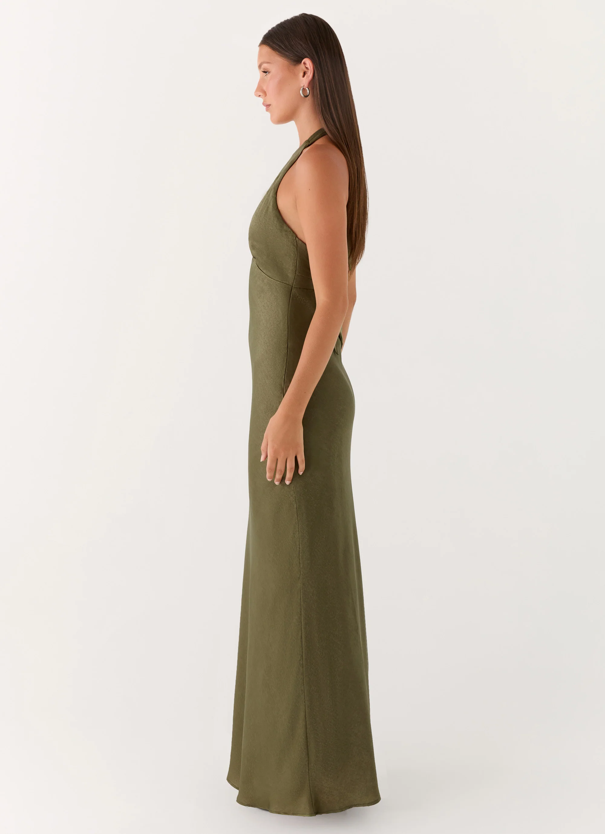 Heavy Hearted Satin Maxi Dress - Khaki - Image 4