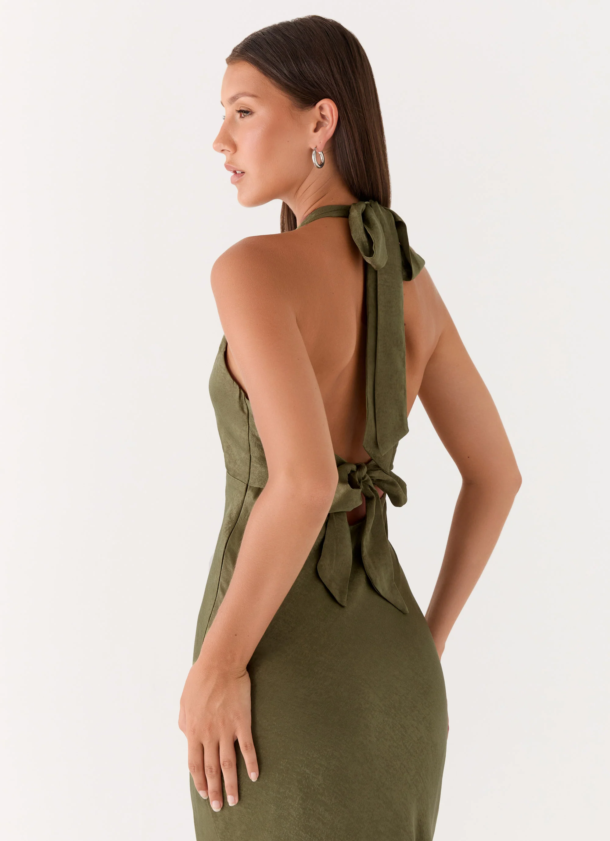 Heavy Hearted Satin Maxi Dress - Khaki - Image 5