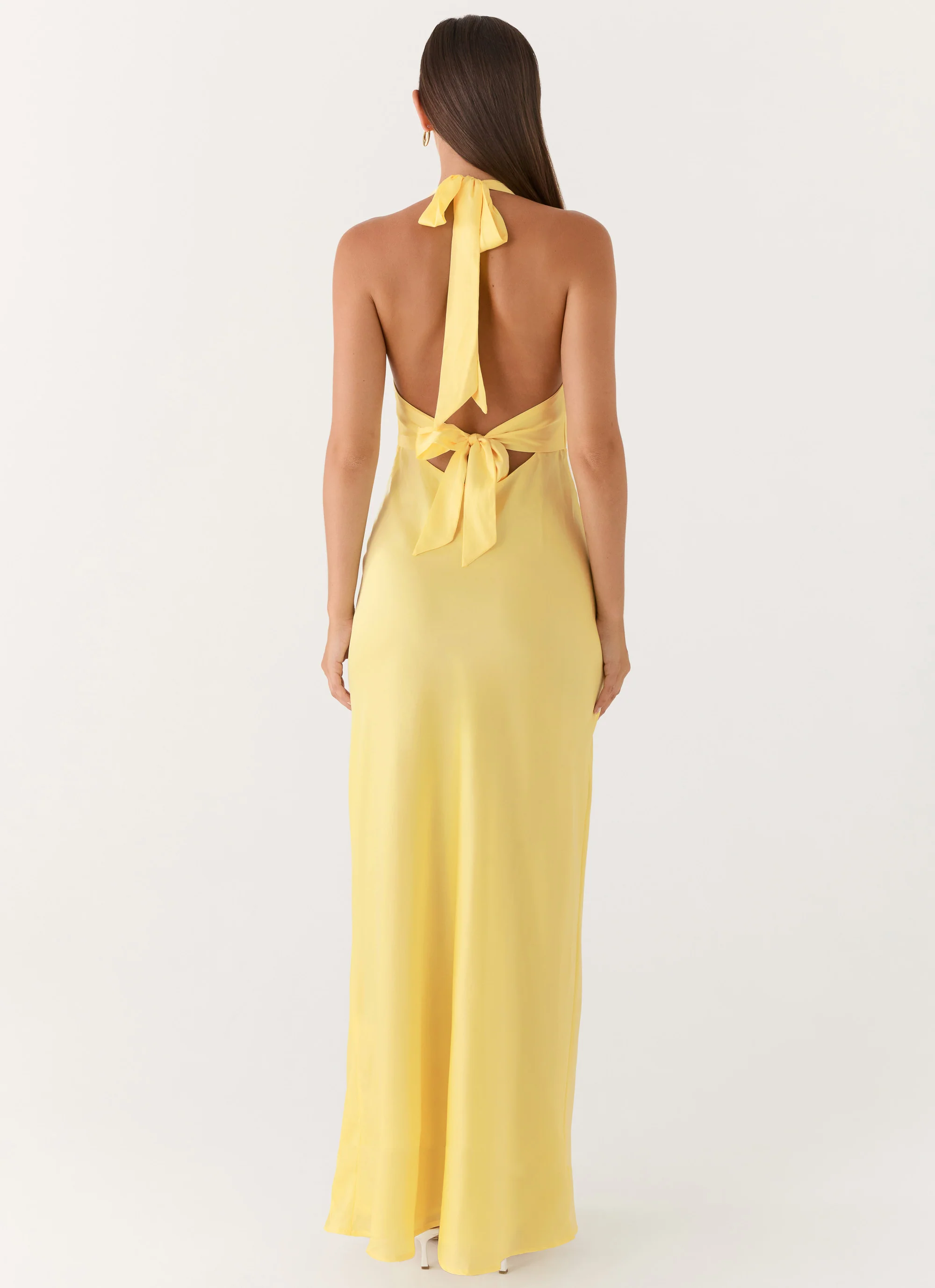 Heavy Hearted Satin Maxi Dress - Lemon - Image 2