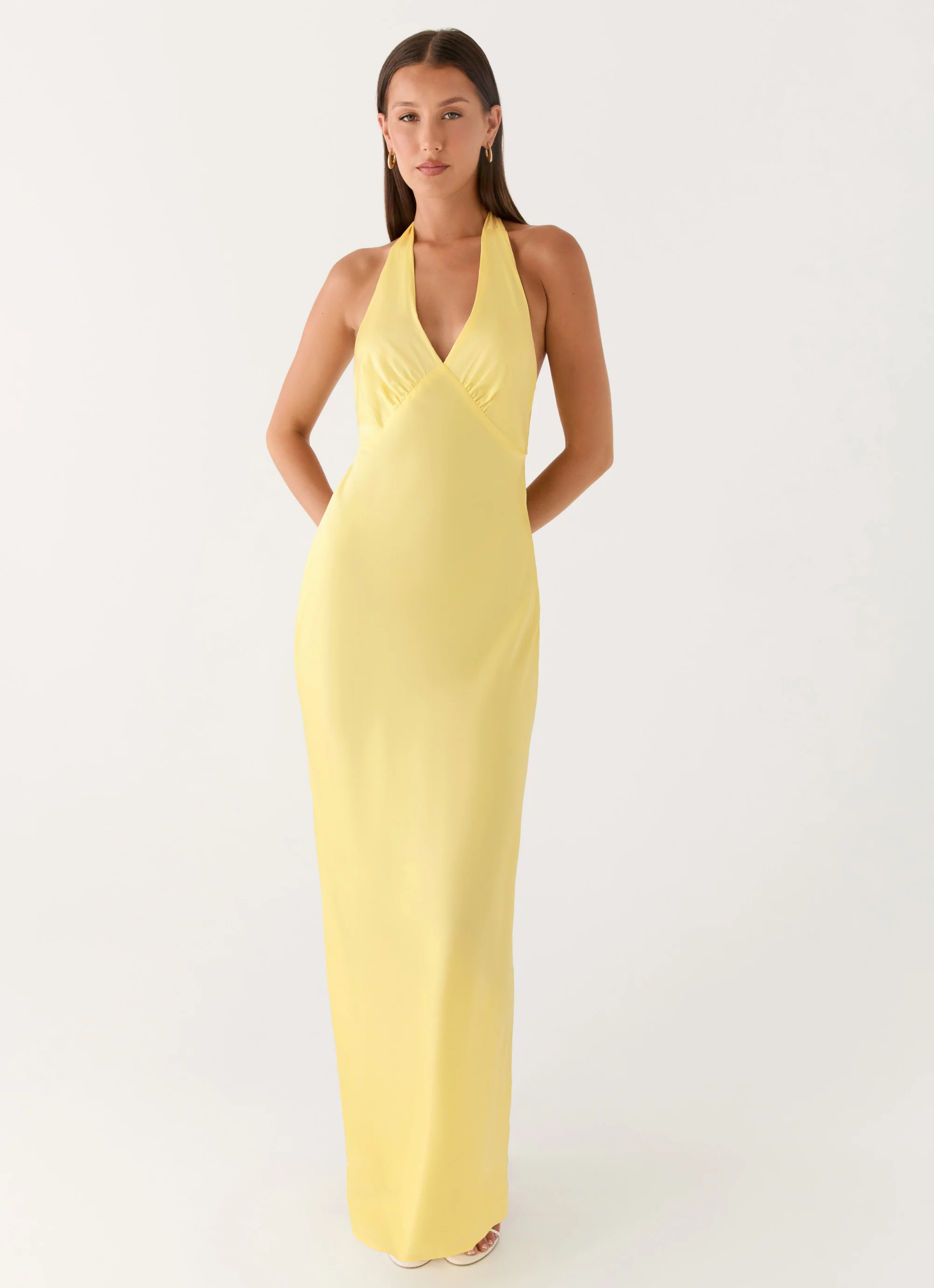 Heavy Hearted Satin Maxi Dress - Lemon - Image 4