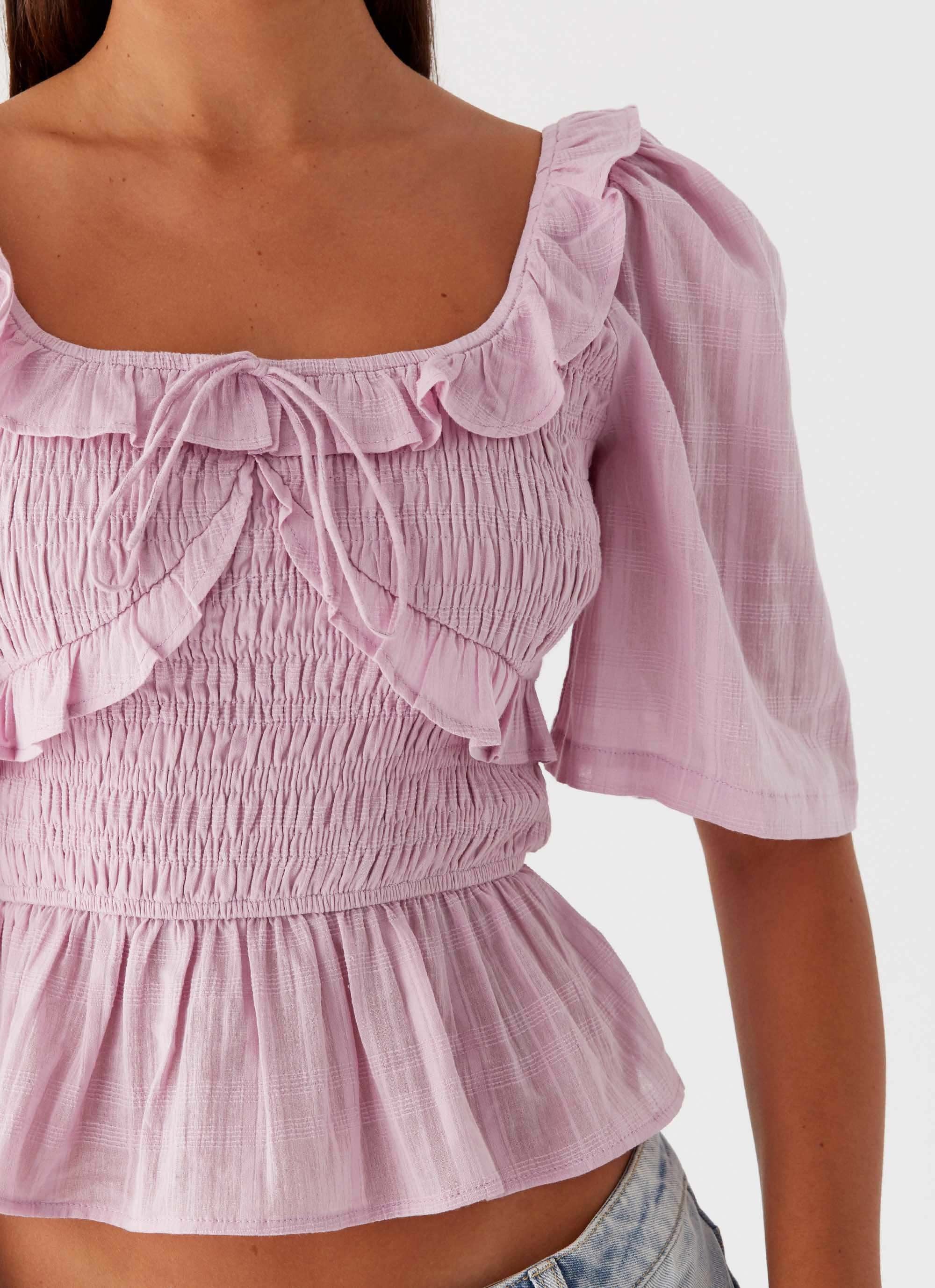 Hidden Gem Shirring Top - Purple - Image 5