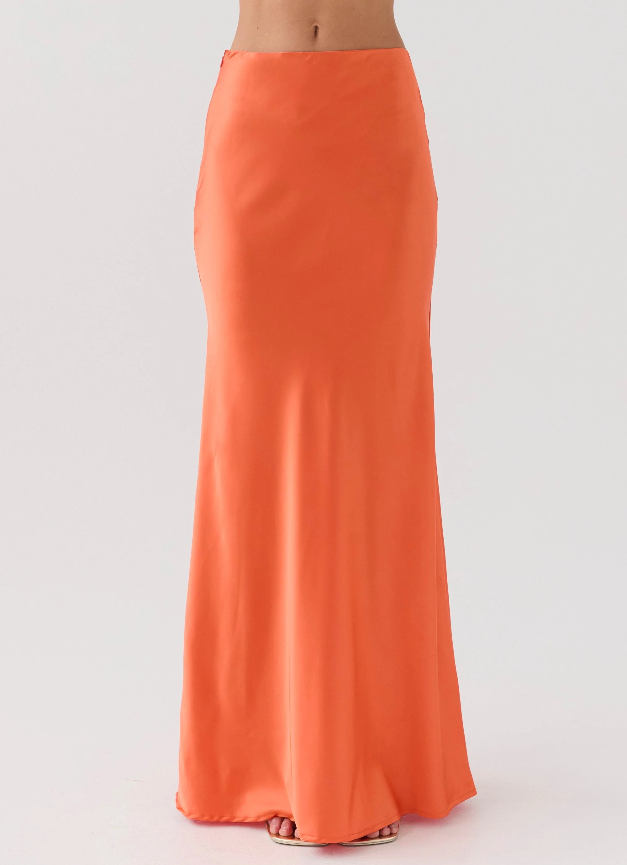 Hidden Oasis Satin Maxi Skirt - Tangerine - Image 5