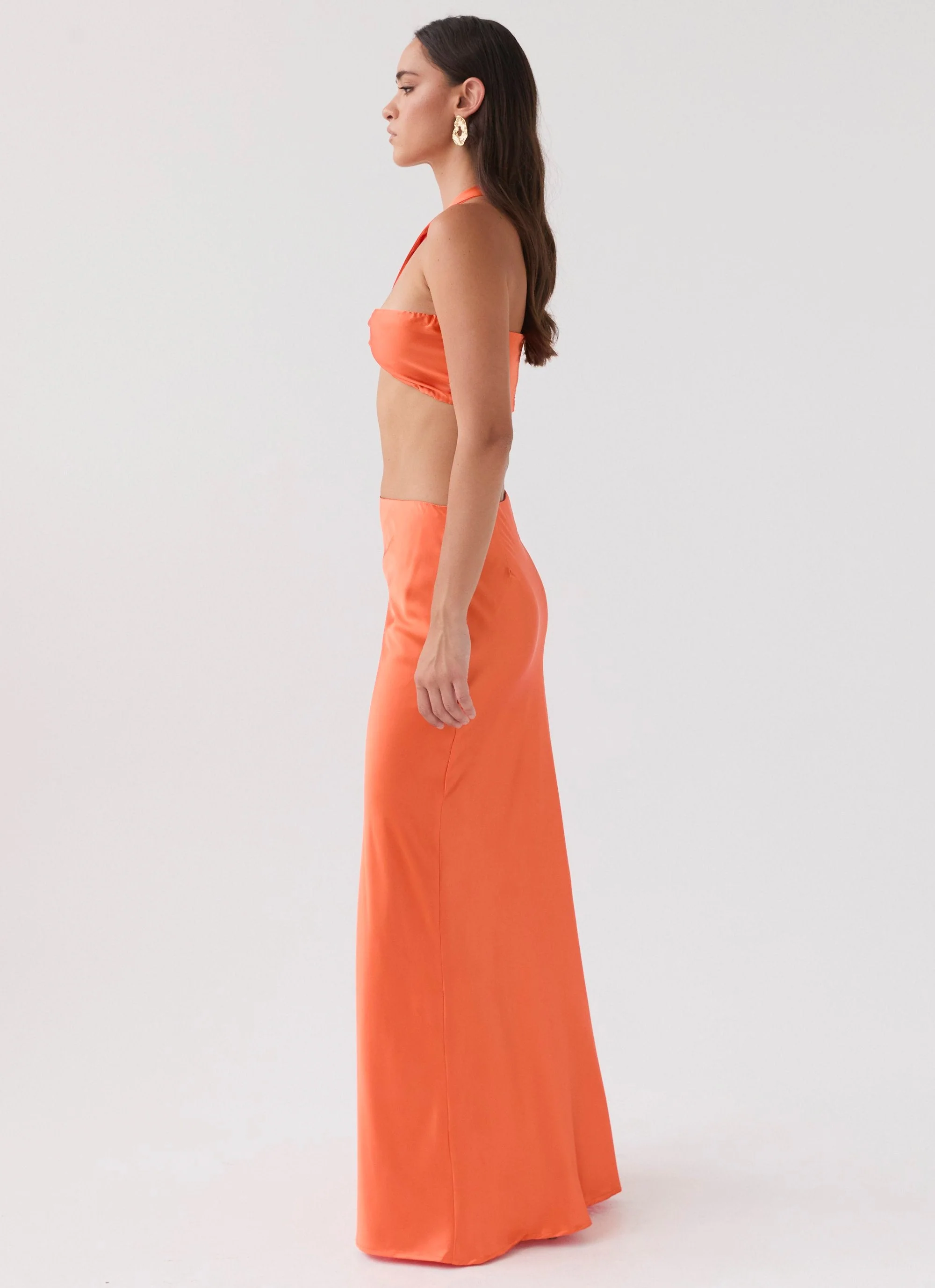 Hidden Oasis Satin Maxi Skirt - Tangerine - Image 6