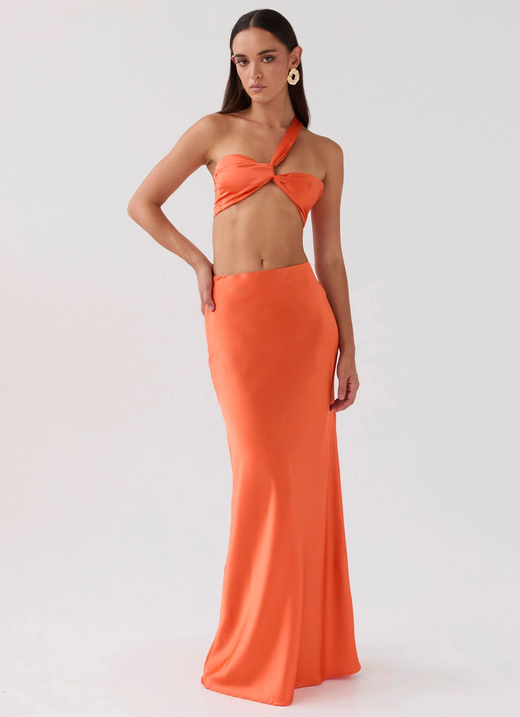 Hidden Oasis Satin Maxi Skirt - Tangerine - Image 8