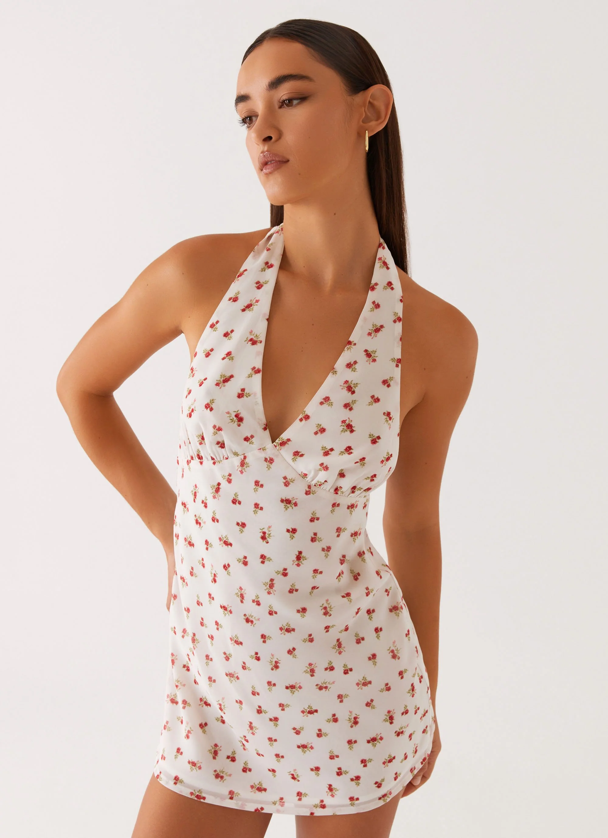 Highlands Halterneck Mini Dress - Red Ditsy Floral - Image 5