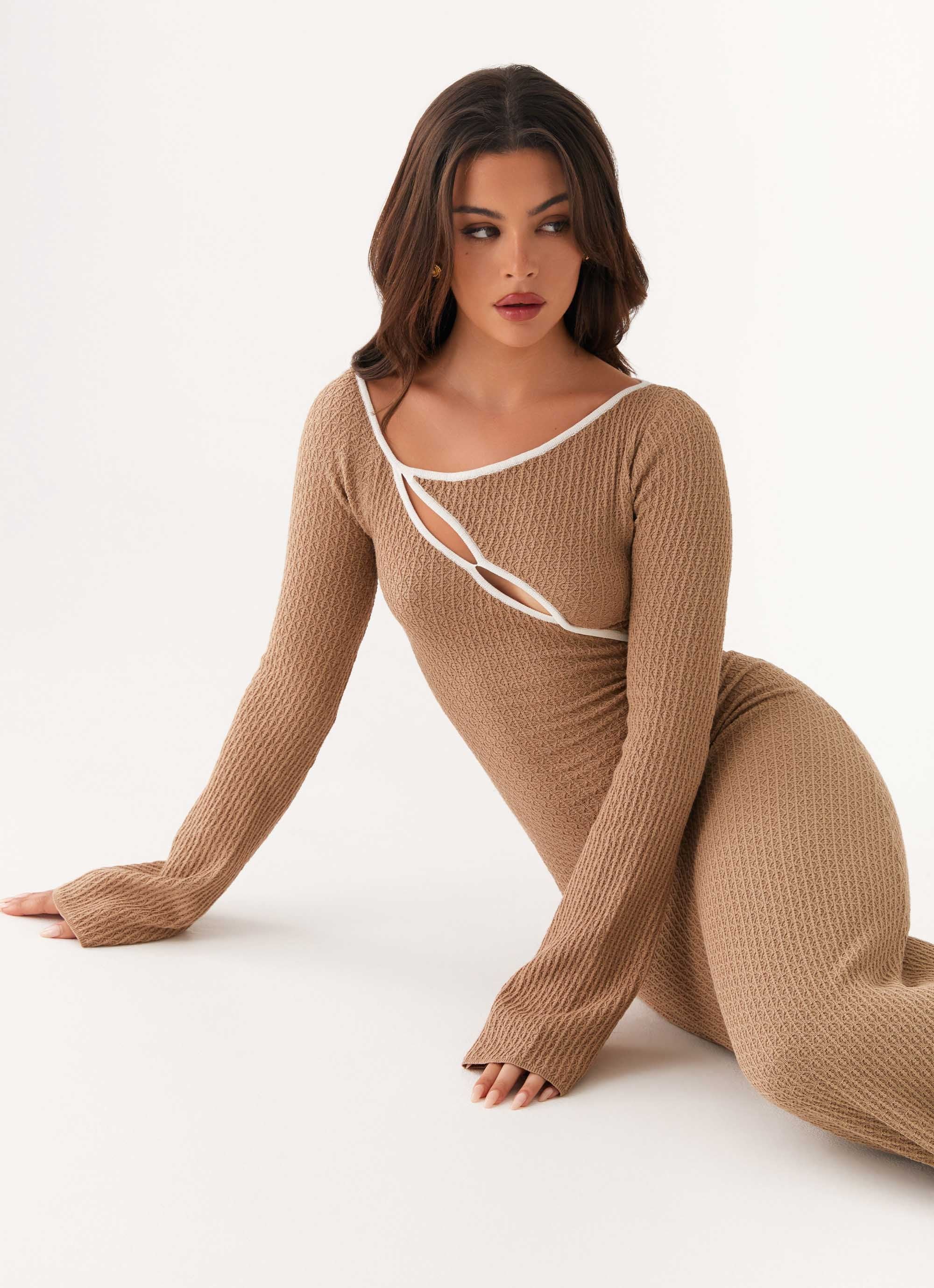 Hilary Crochet Maxi Dress - Tan - Image 4