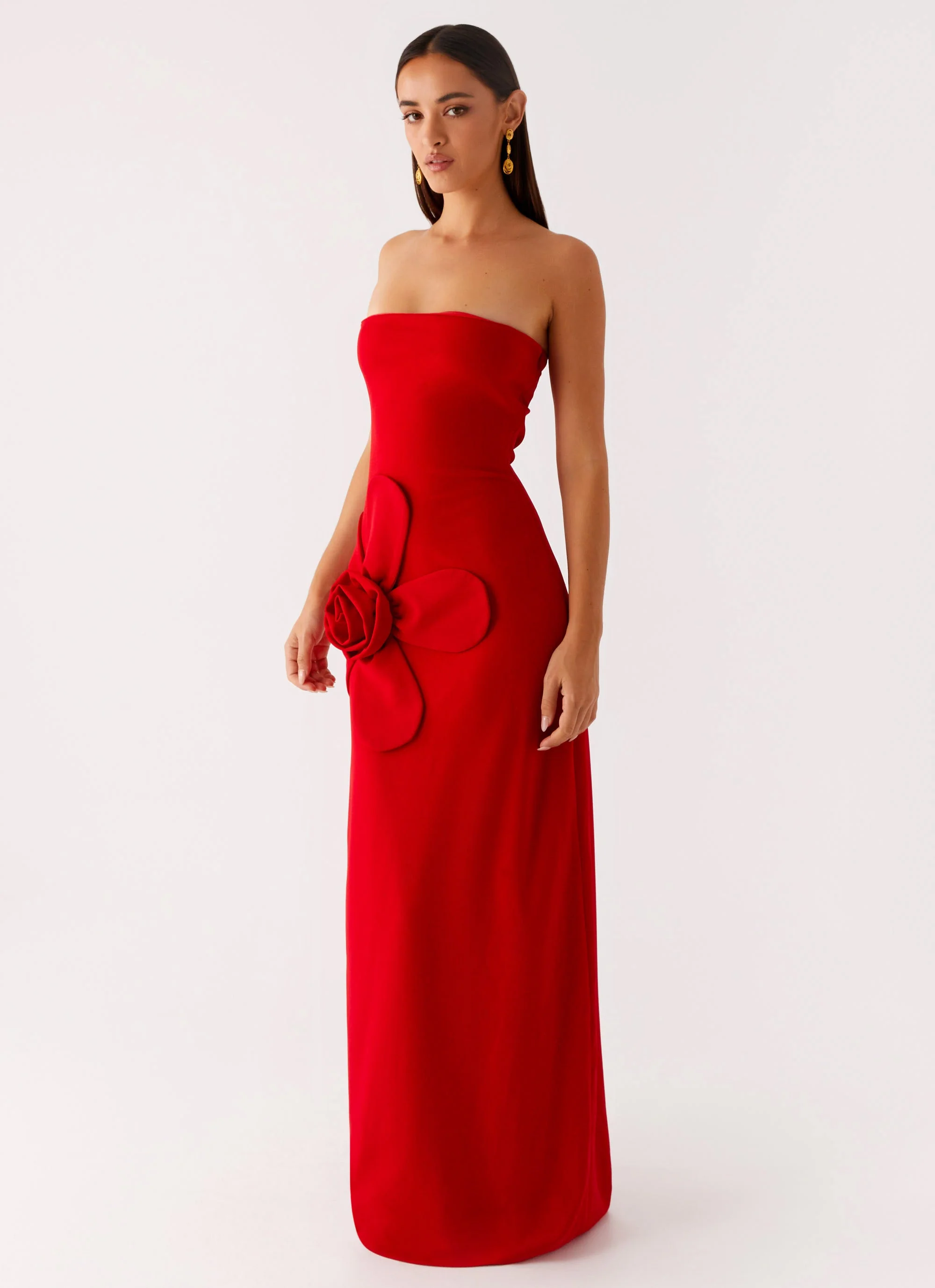 Hilton Strapless Maxi Dress - Red - Image 3