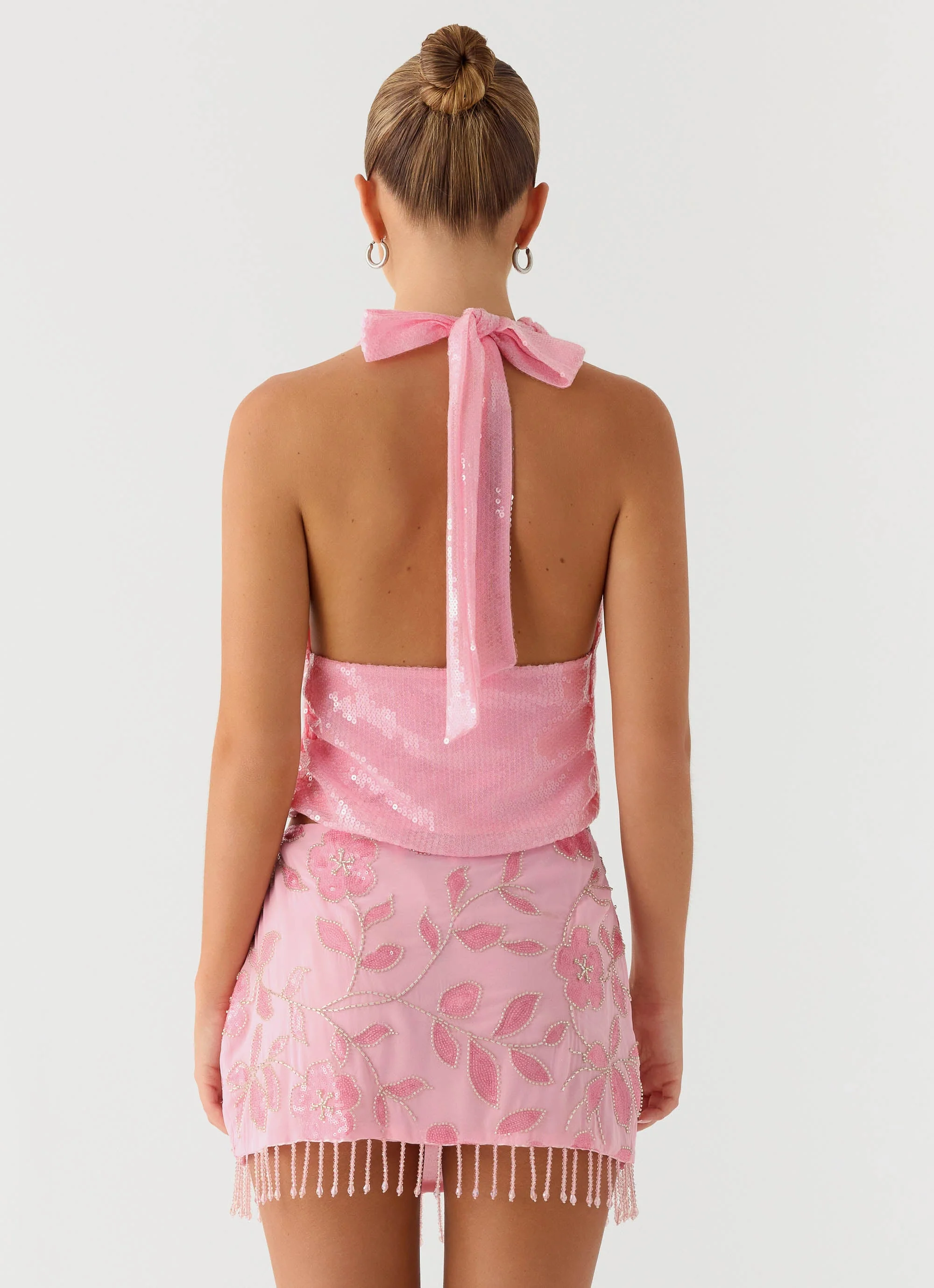 Hollie Sequin Cowl Top - Pink - Image 3