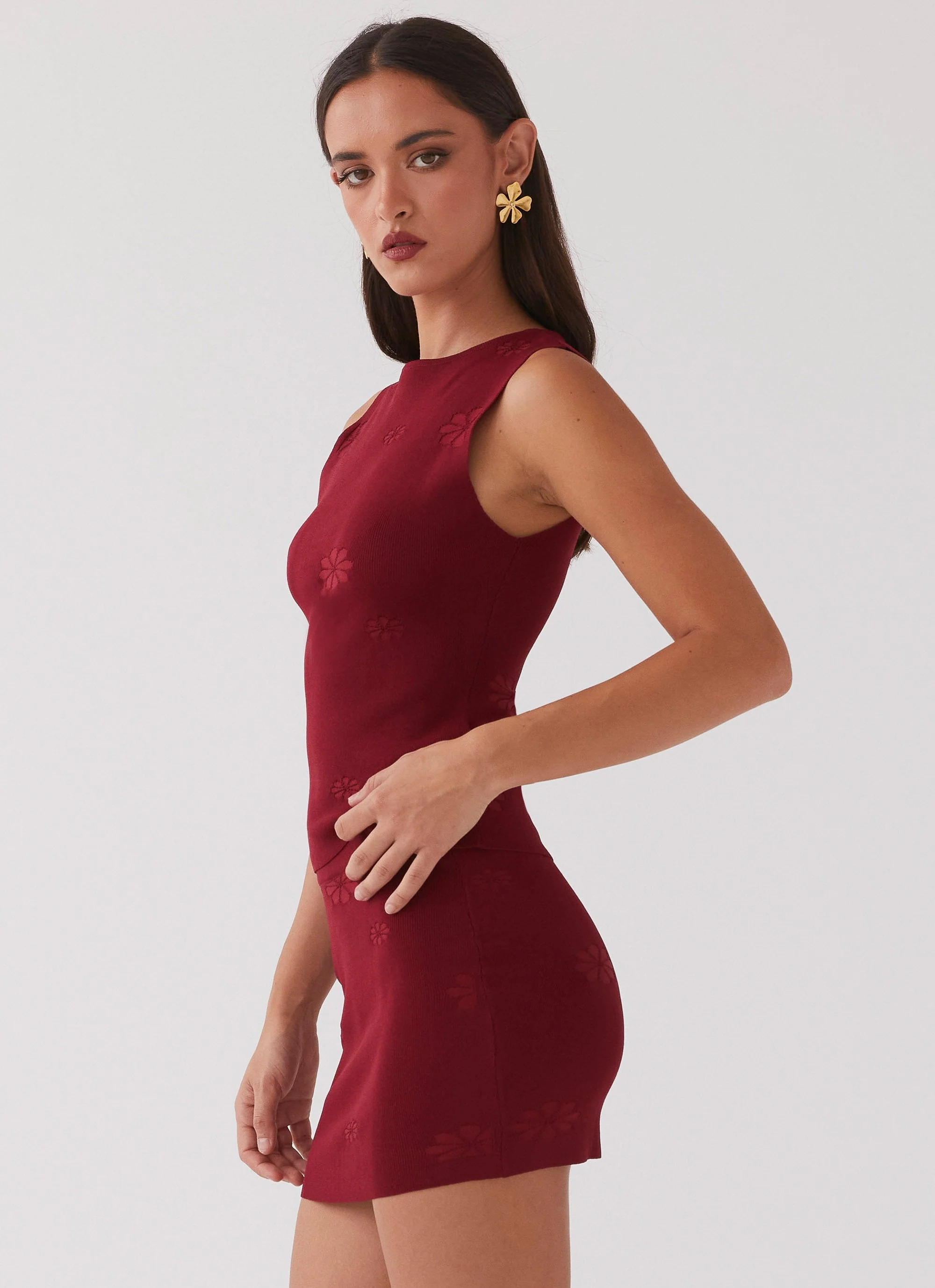 Holly Knit Mini Skirt - Rouge Red - Image 2