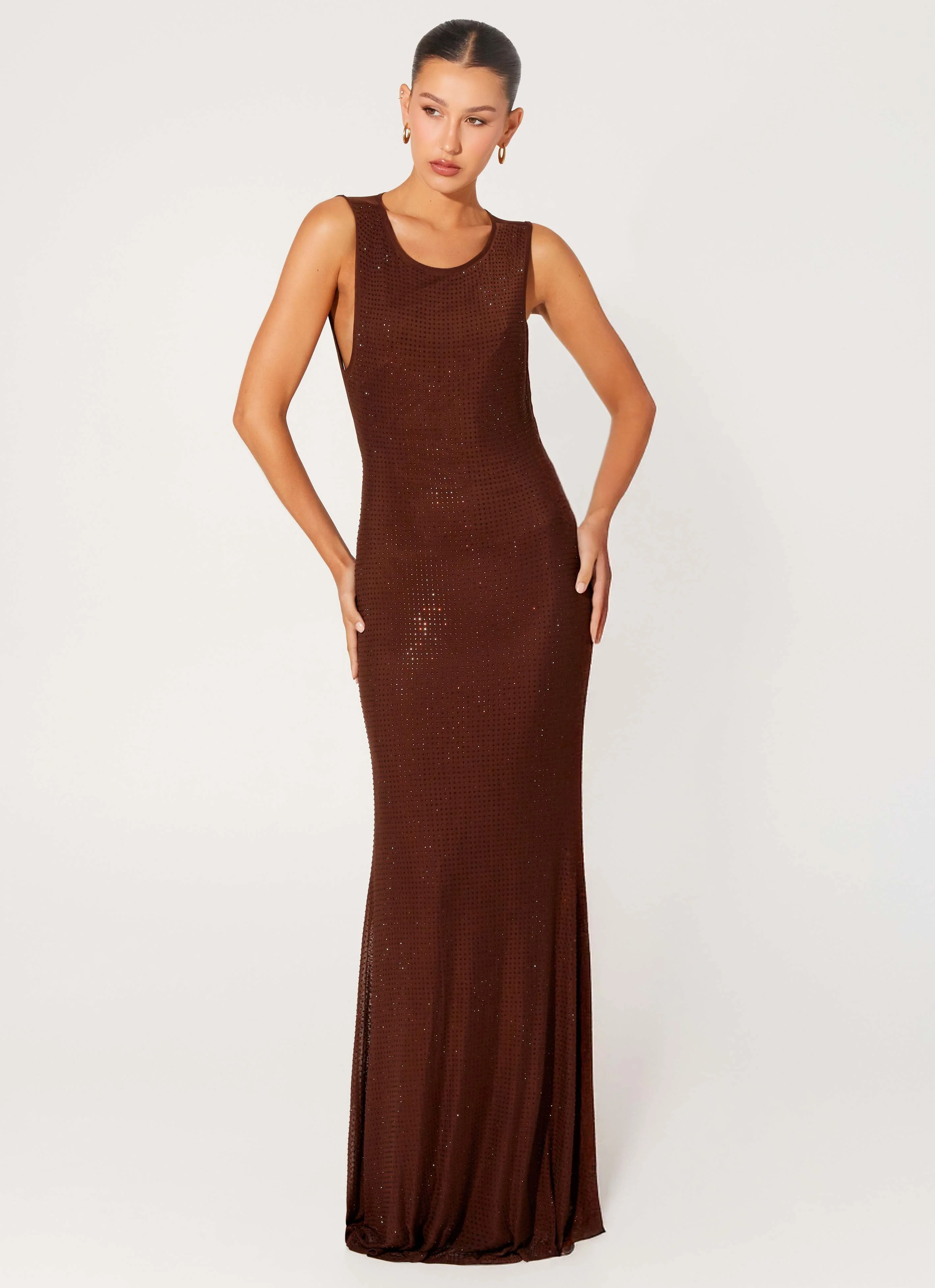 Hot Sequins Maxi Dress - Chocolate - Image 4