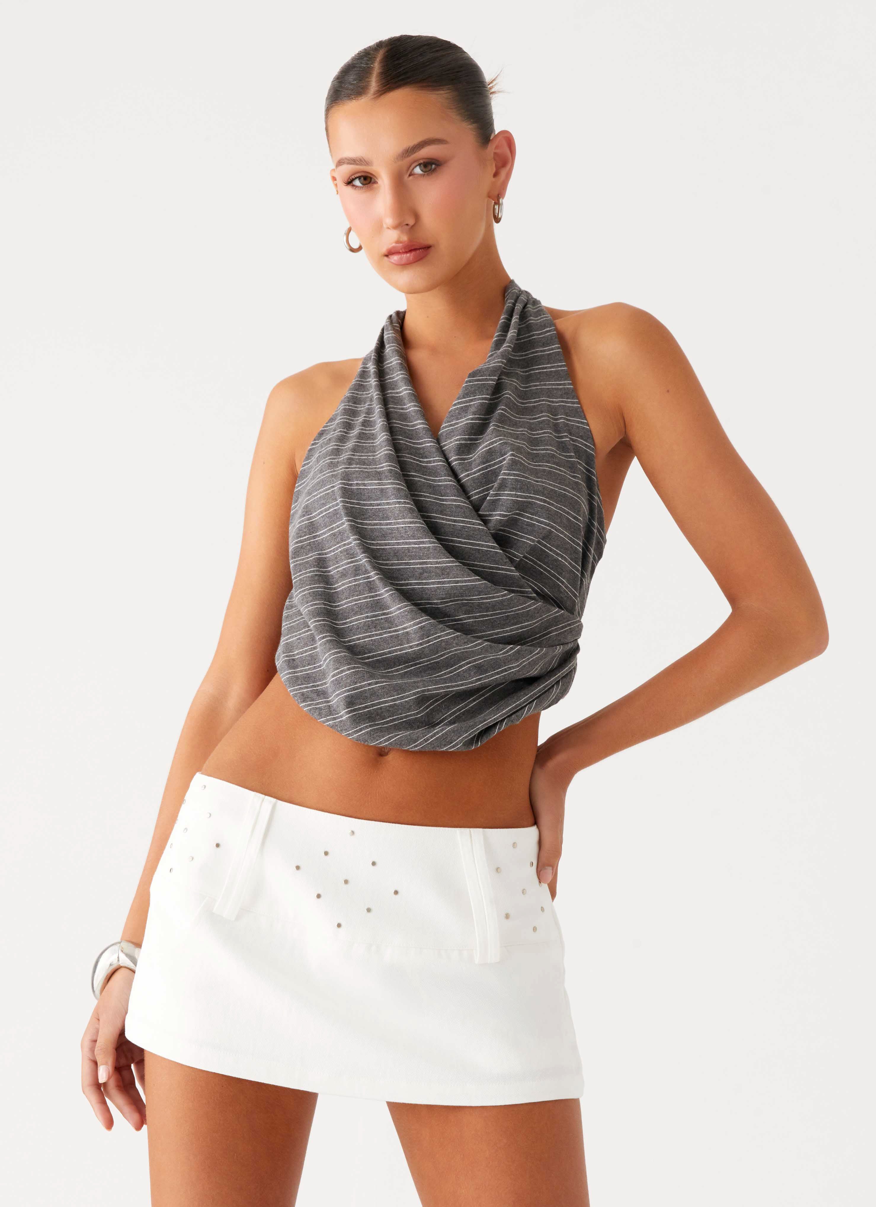 Hot Shot Studded Denim Mini Skort - White - Image 6