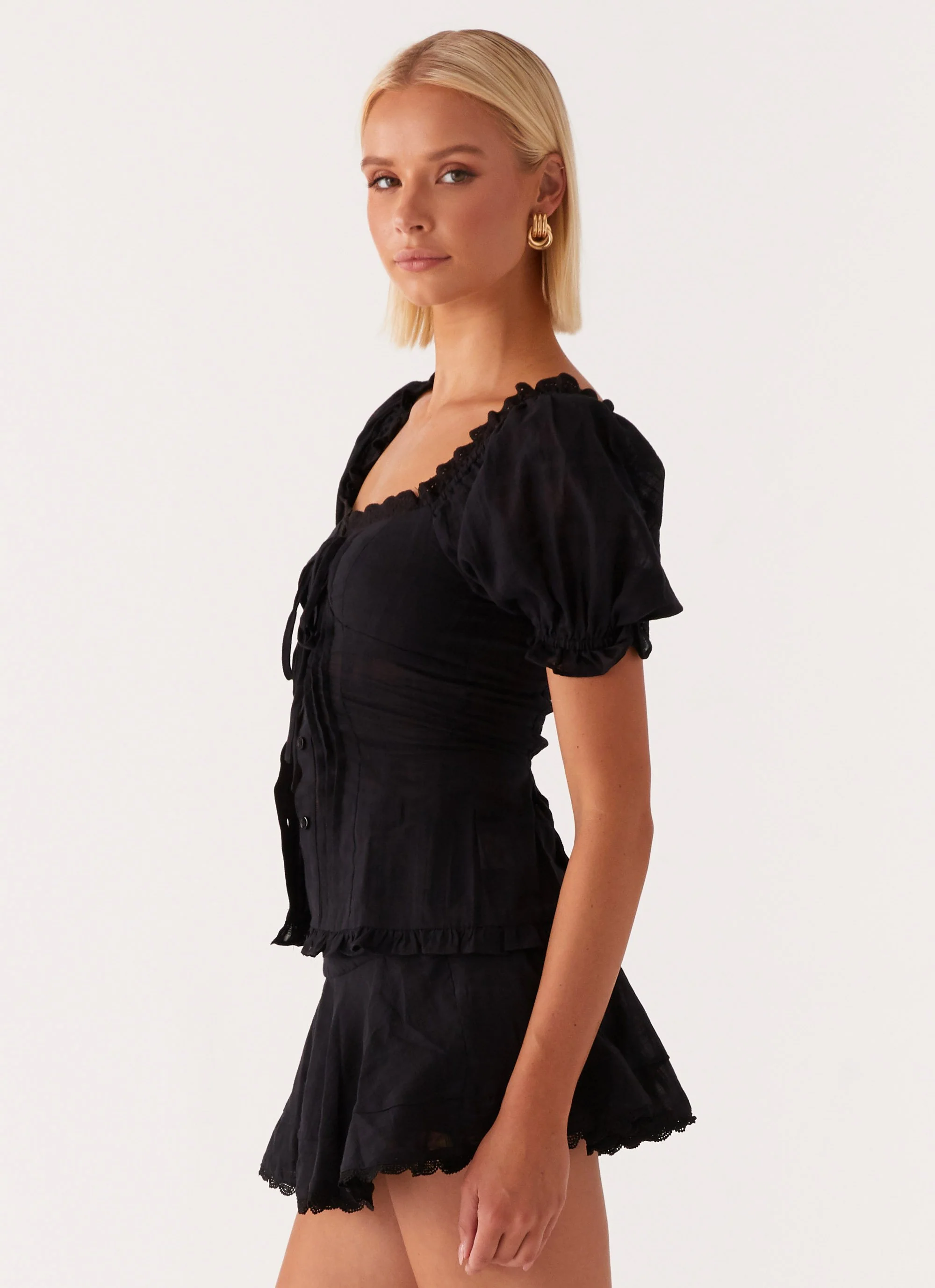 Hundred Percent Puff Sleeve Top - Black - Image 3