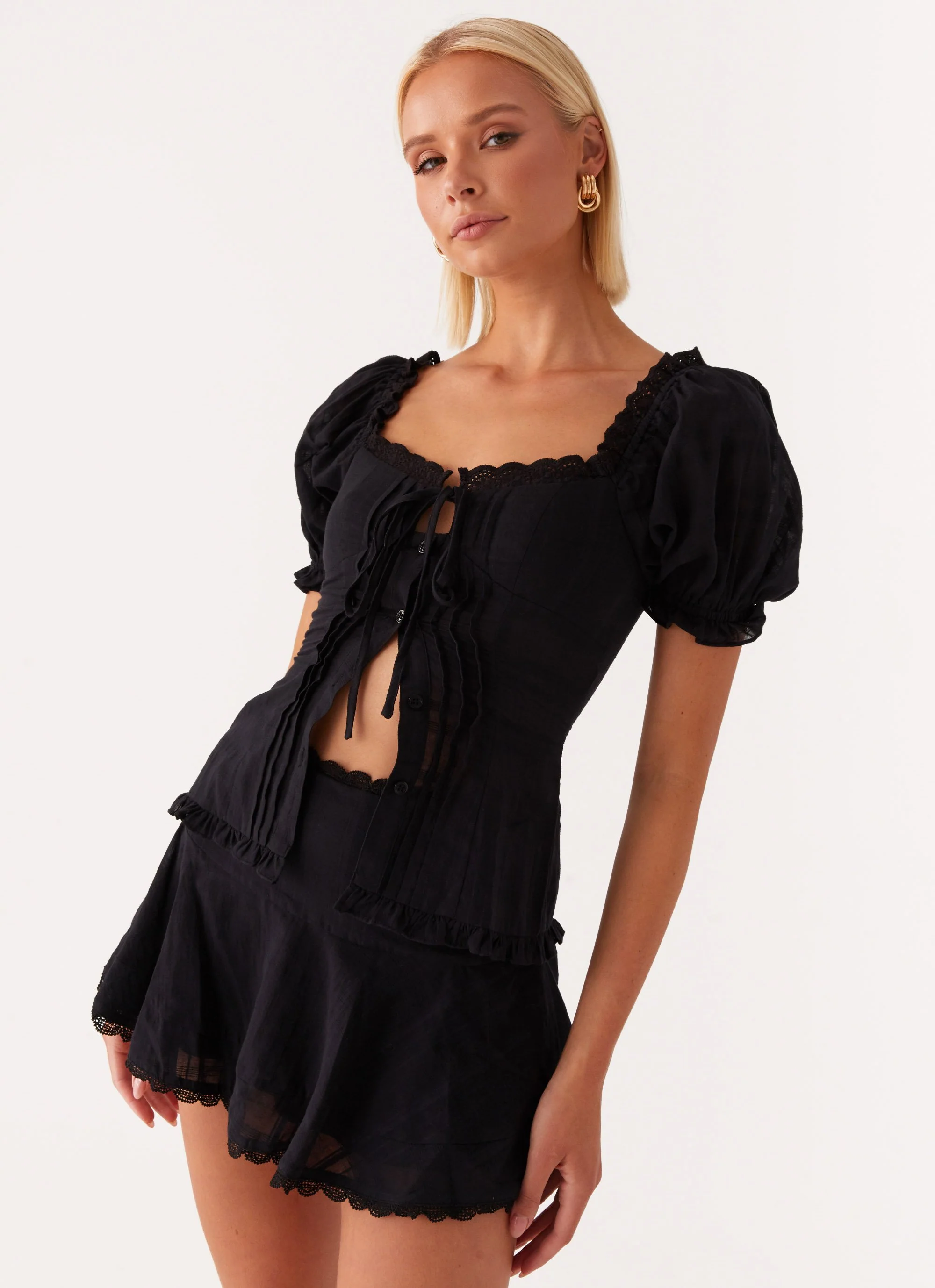 Hundred Percent Puff Sleeve Top - Black - Image 5