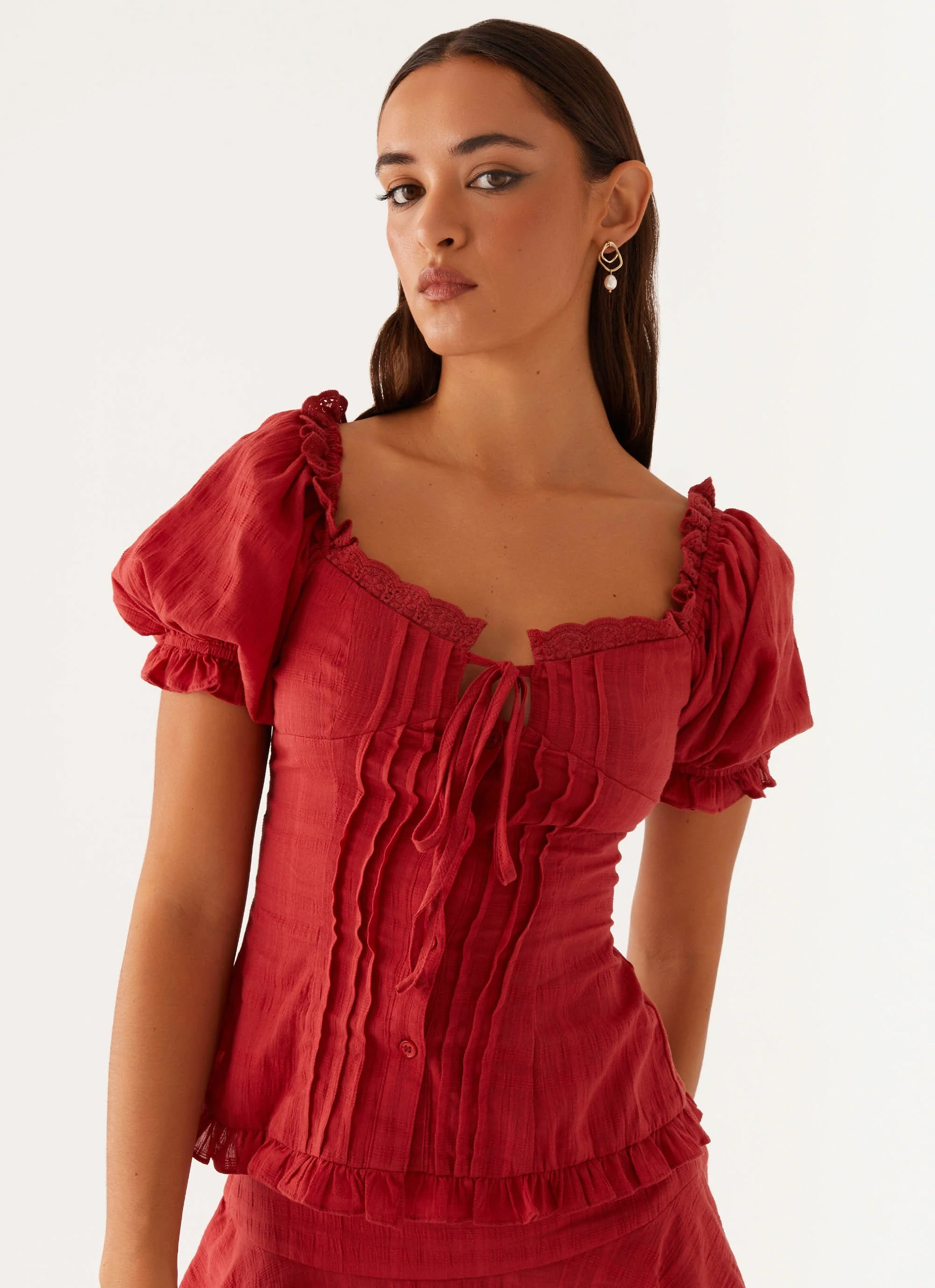 Hundred Percent Puff Sleeve Top - Red - Image 6