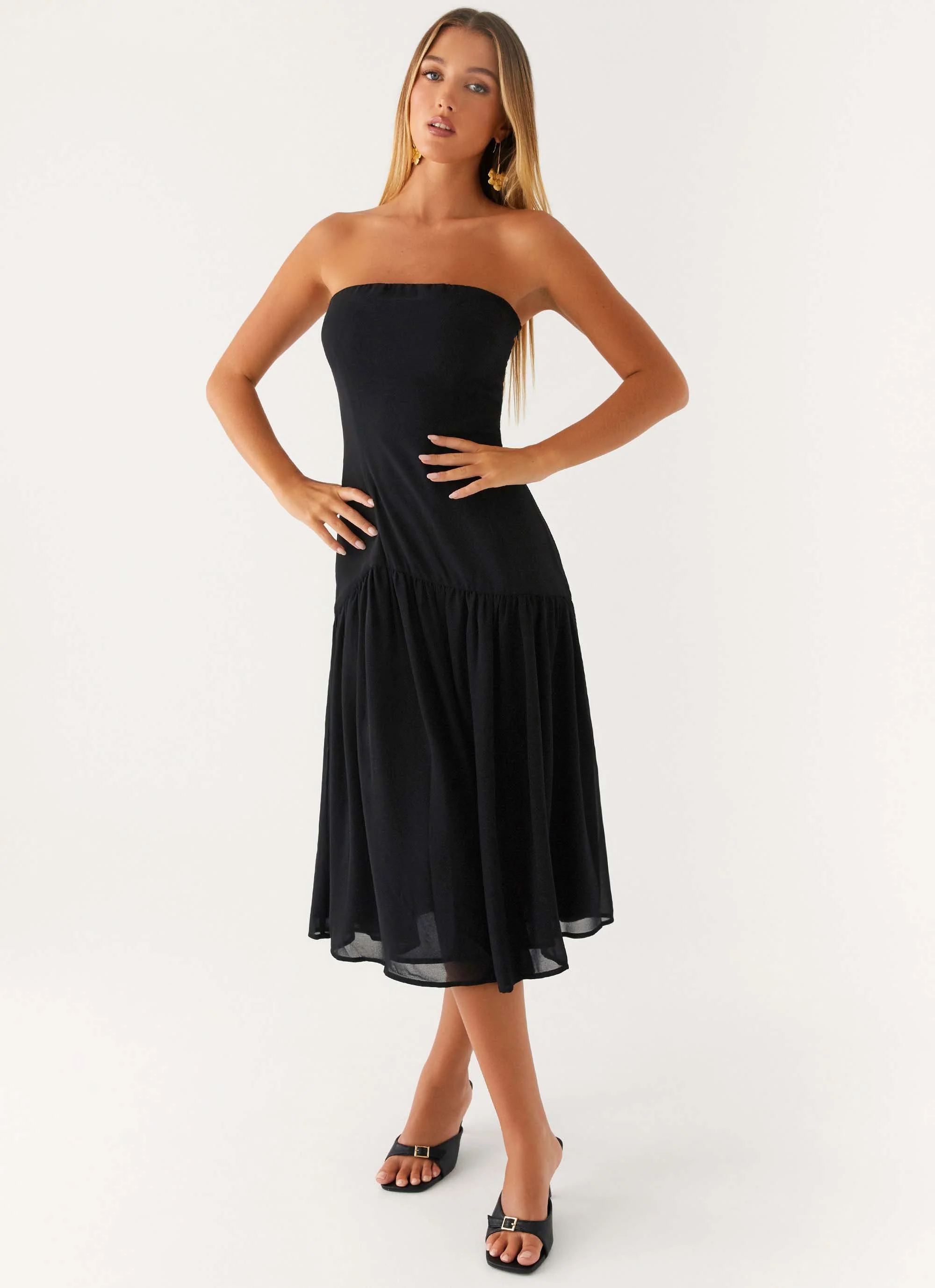 Imagination Strapless Midi Dress - Black - Image 6