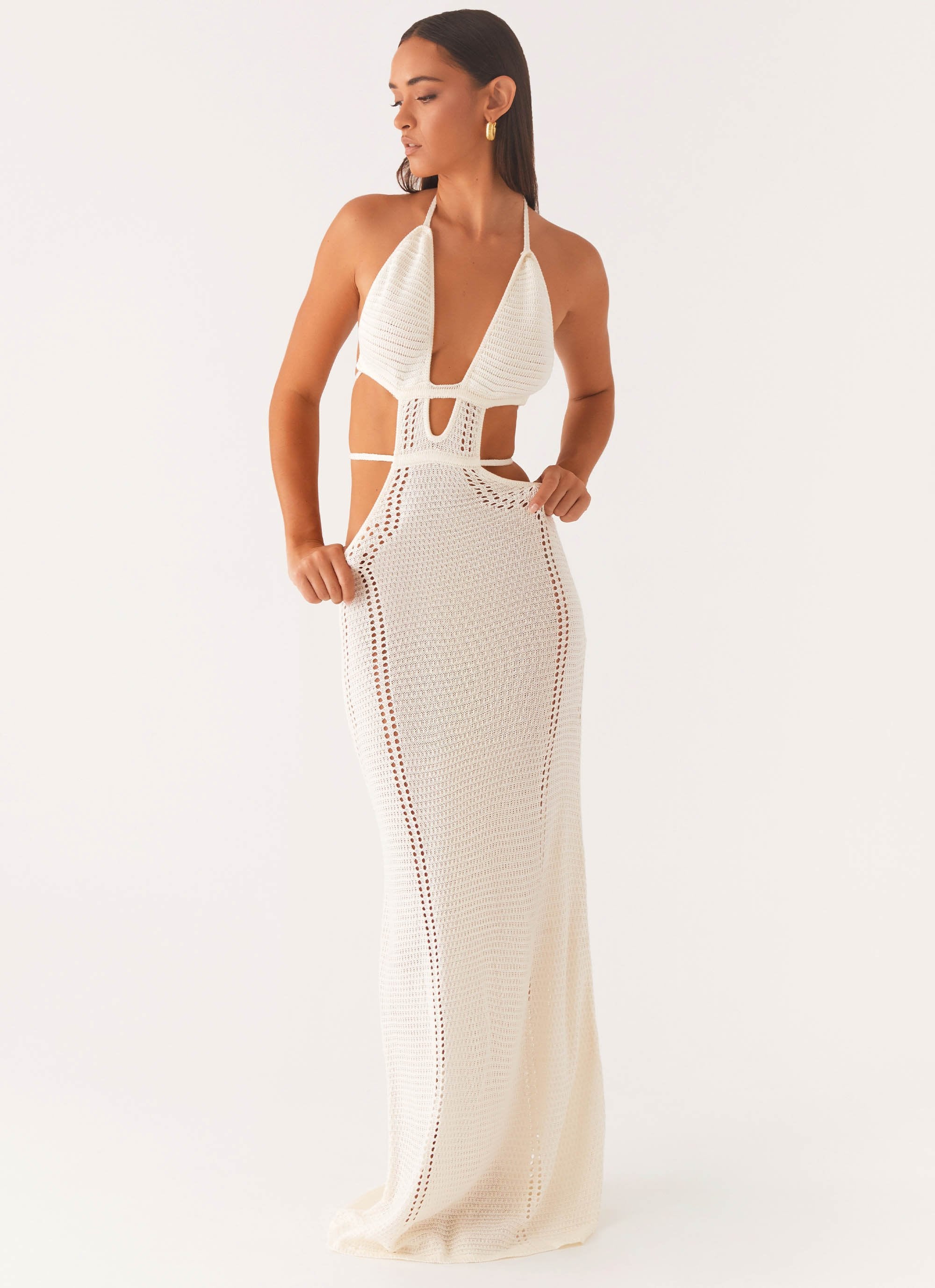 In Motion Cut Out Crochet Maxi Dress - White - Image 5