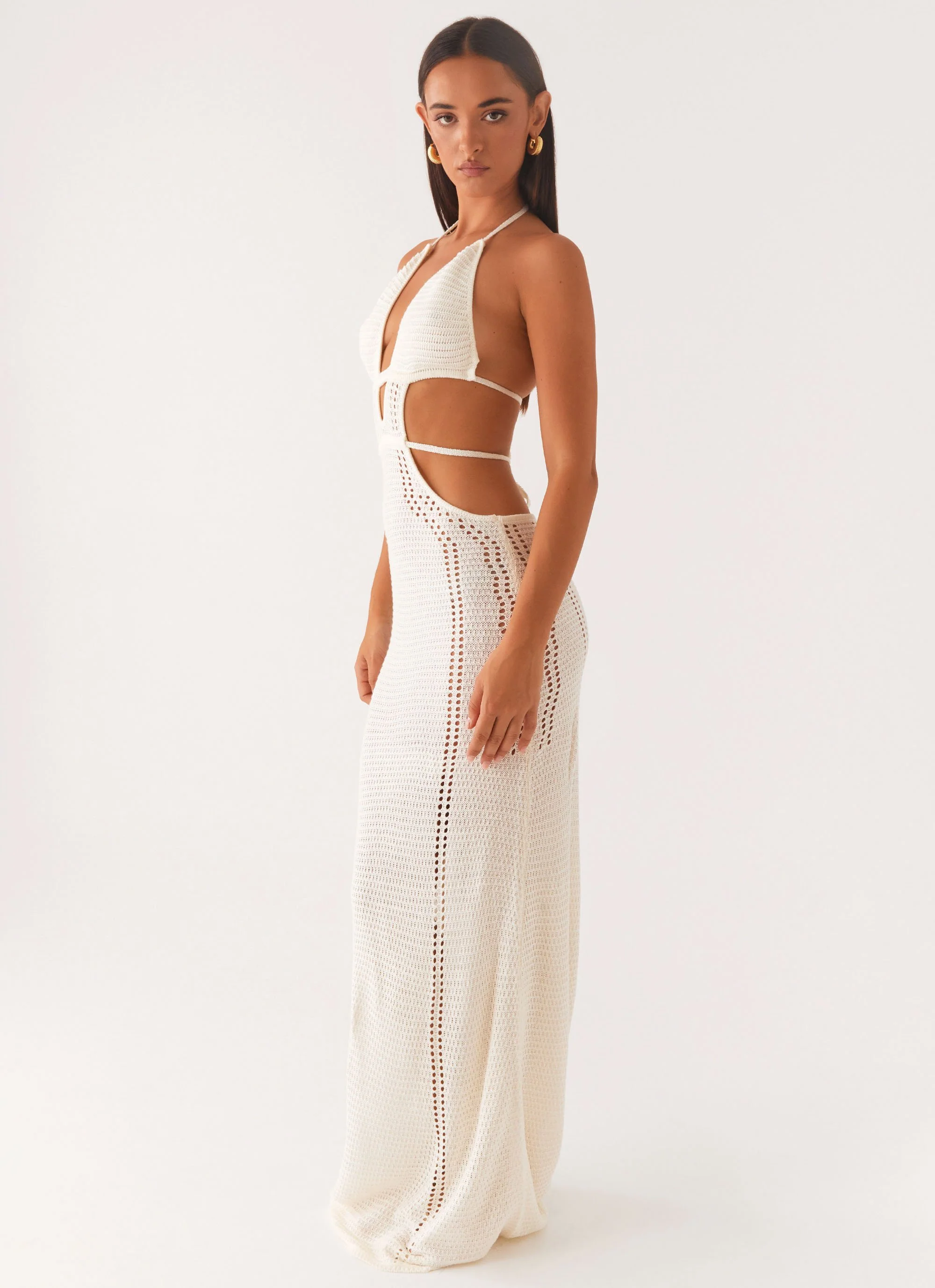 In Motion Cut Out Crochet Maxi Dress - White - Image 6