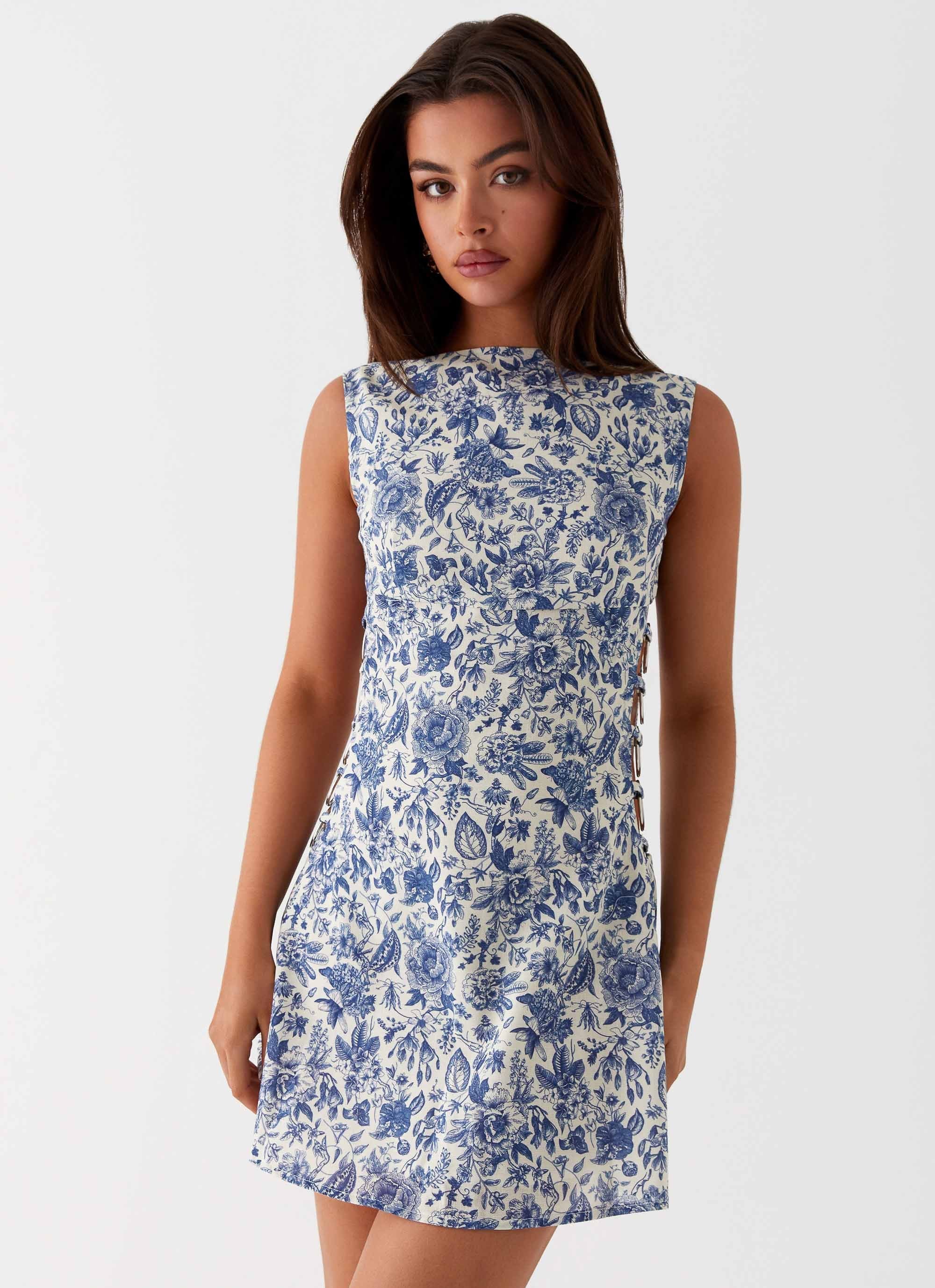Indigo Bloom Linen Mini Dress - Blue Paisley - Image 5