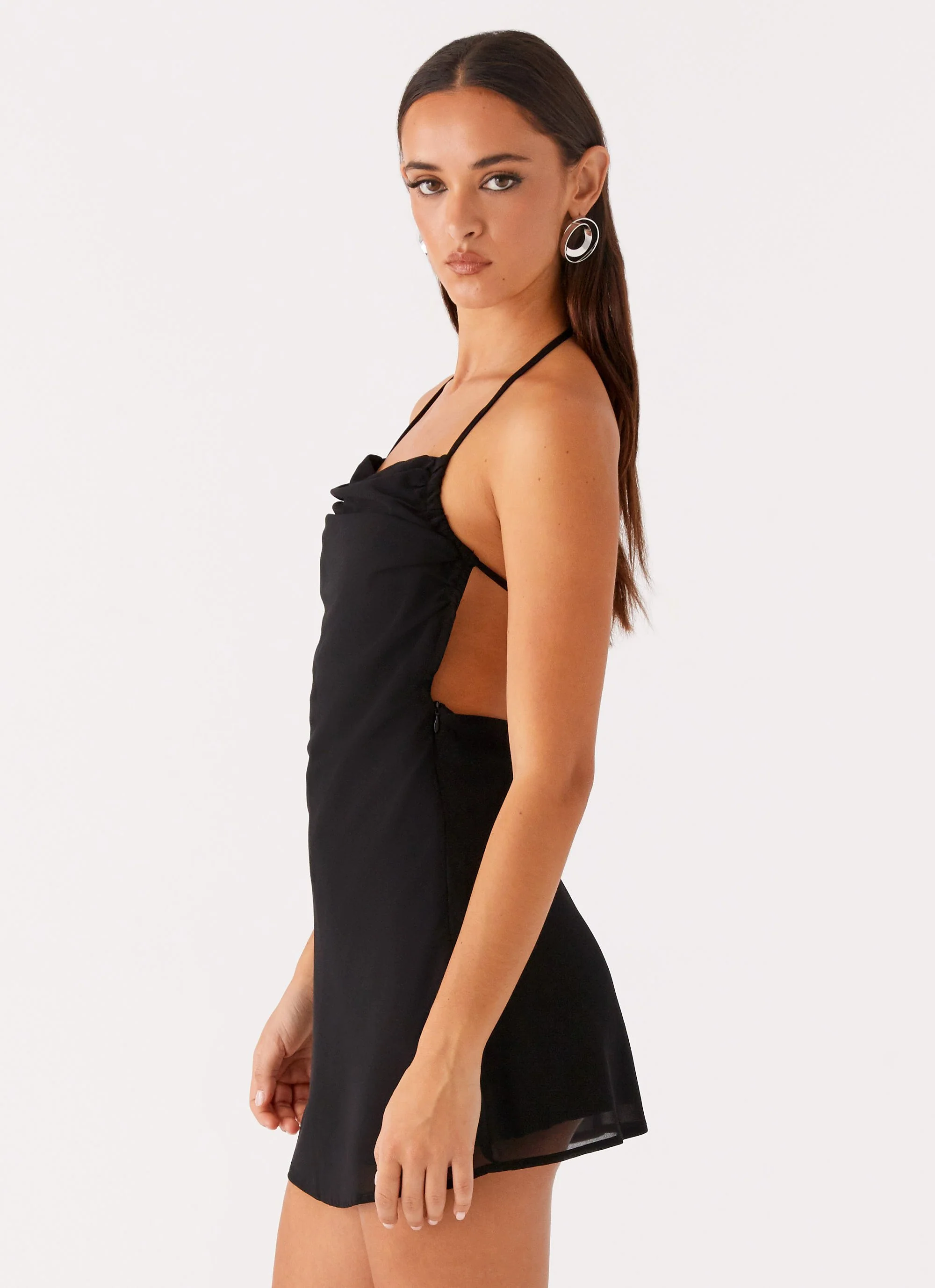 Ines Chiffon Mini Dress - Black - Image 3