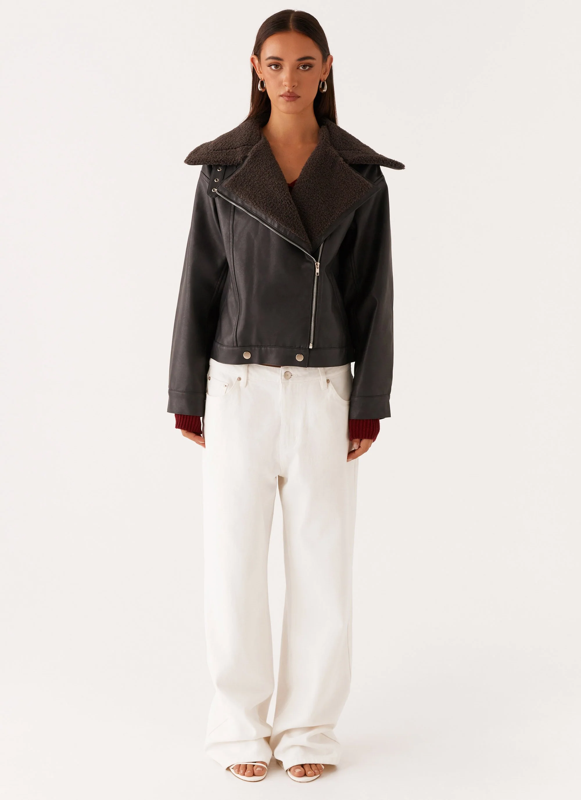 Inka PU Leather Shearling Jacket - Charcoal - Image 2