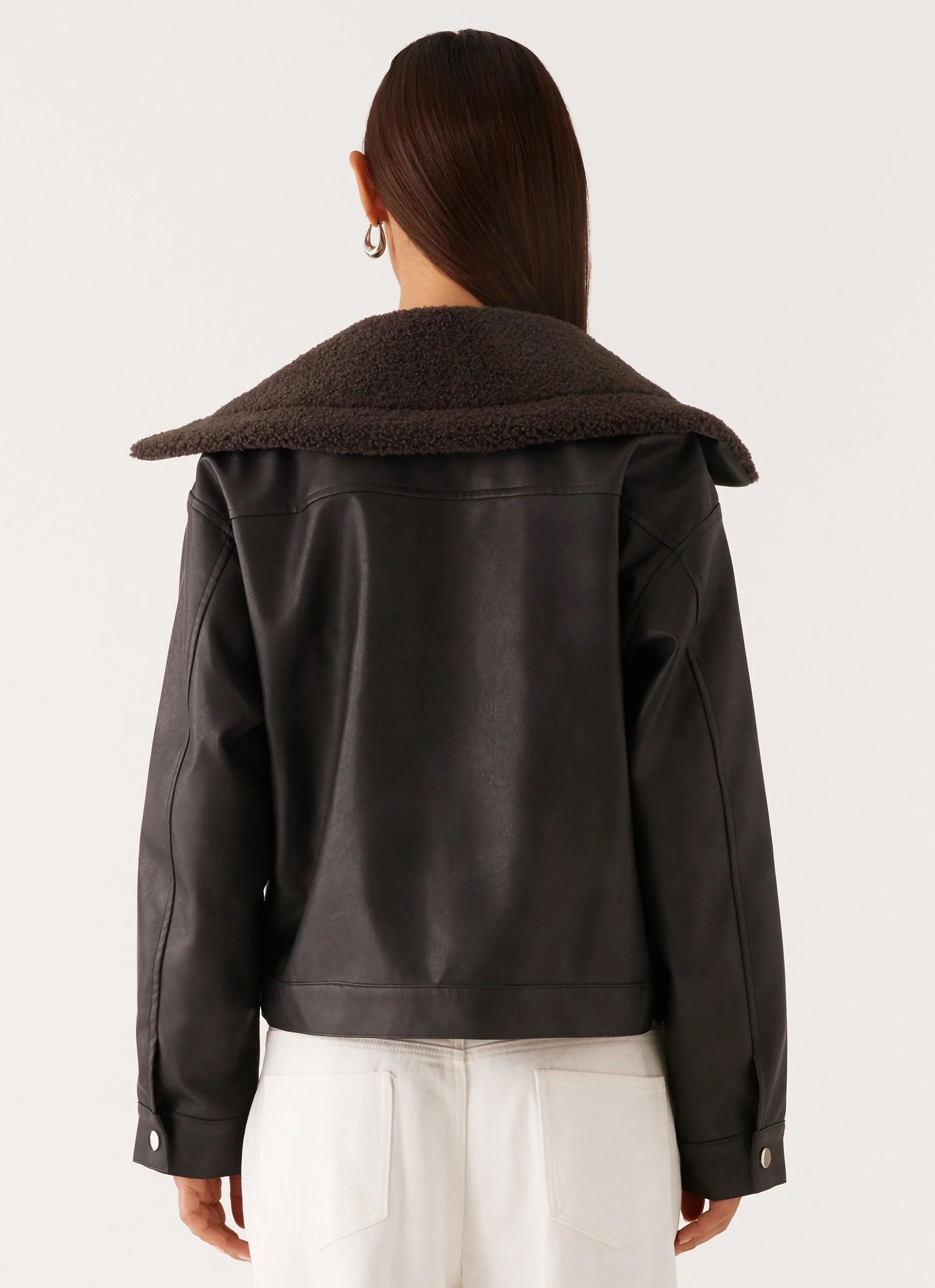 Inka PU Leather Shearling Jacket - Charcoal - Image 4