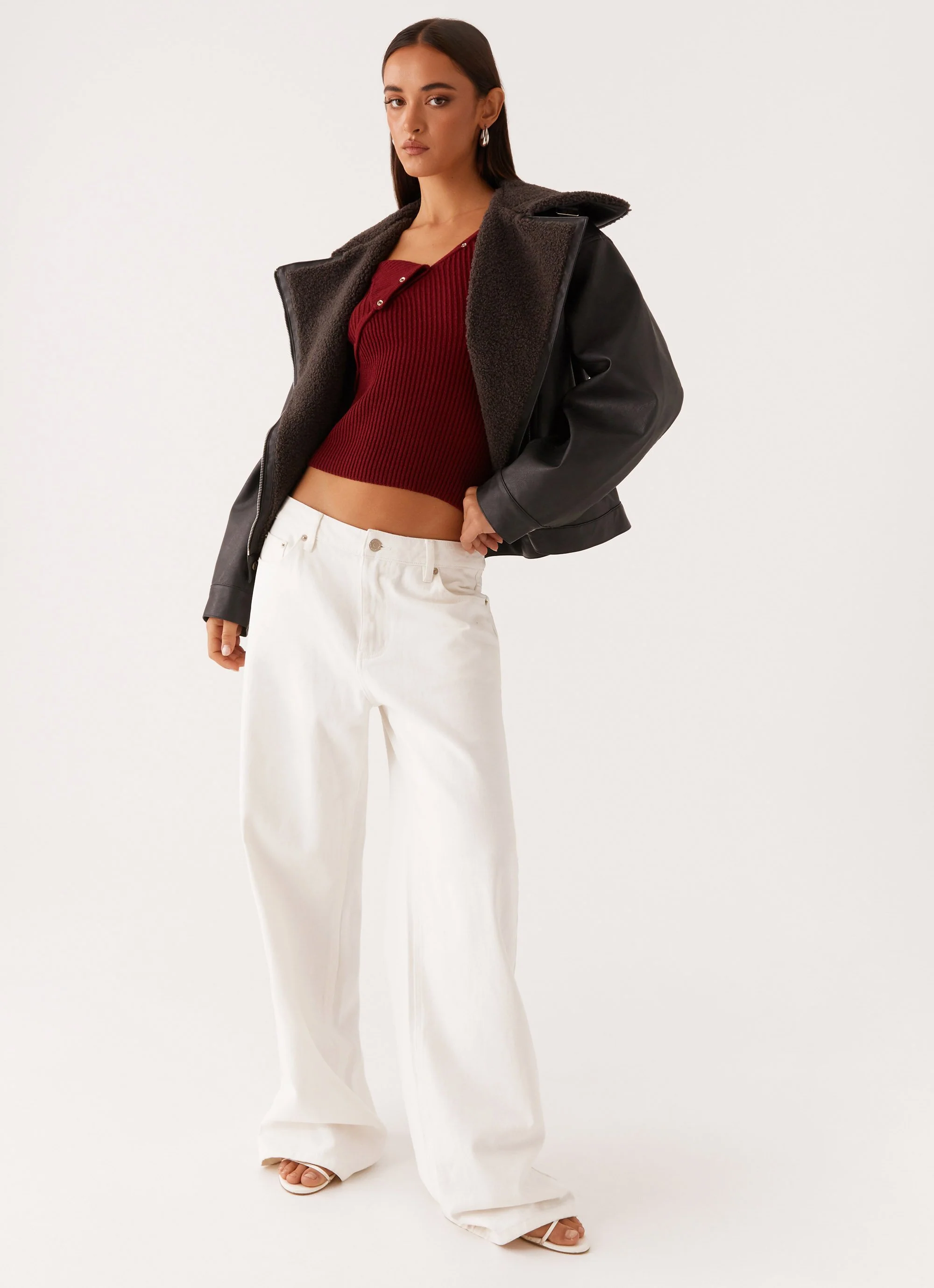 Inka PU Leather Shearling Jacket - Charcoal - Image 5