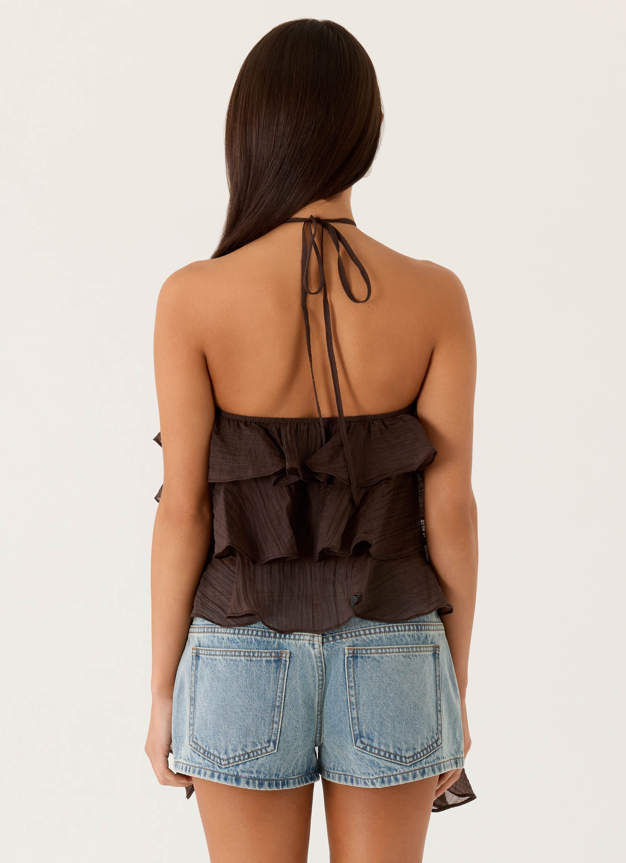 Inna Frill Halter Top - Chocolate - Image 3