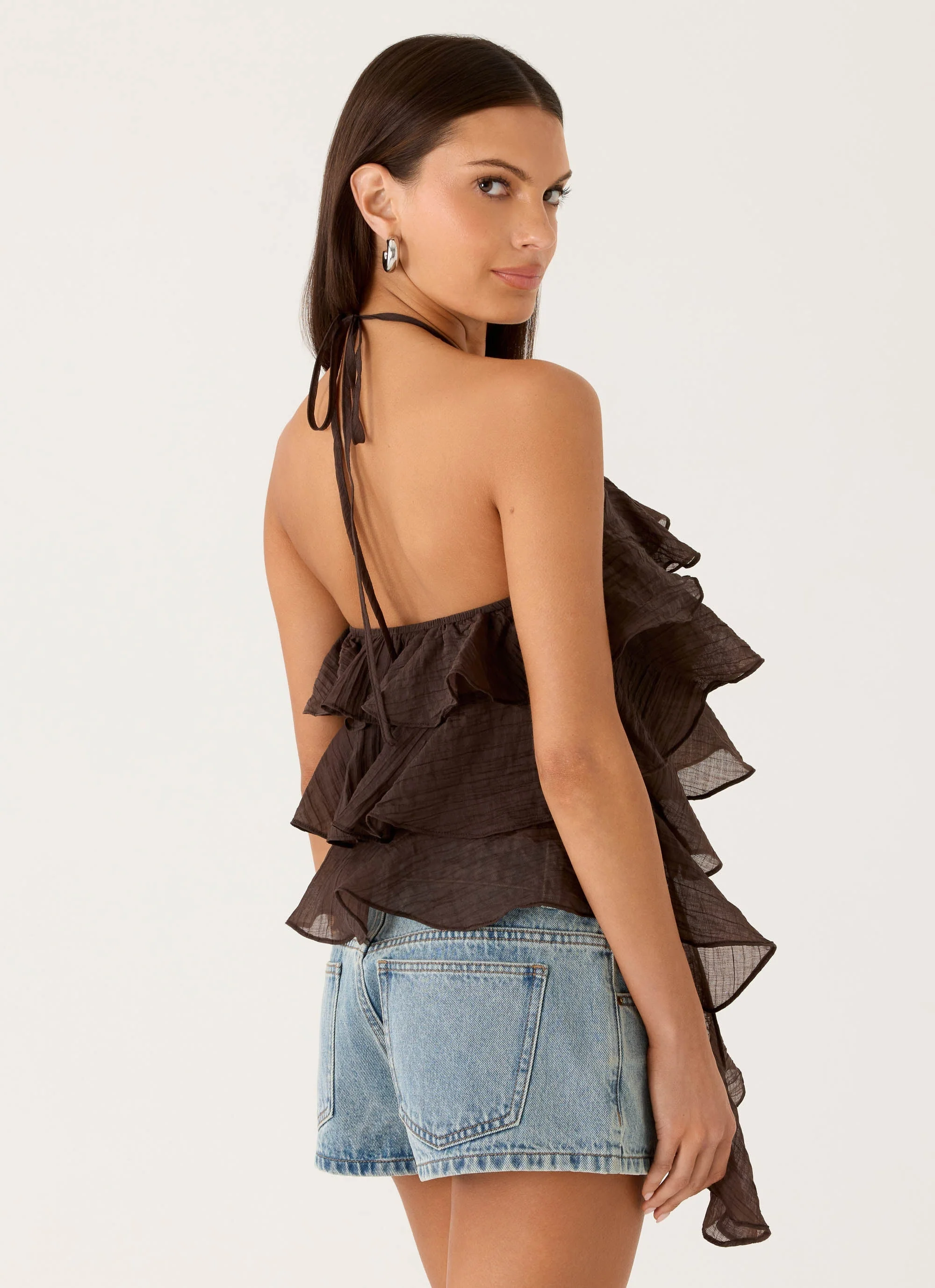 Inna Frill Halter Top - Chocolate - Image 5