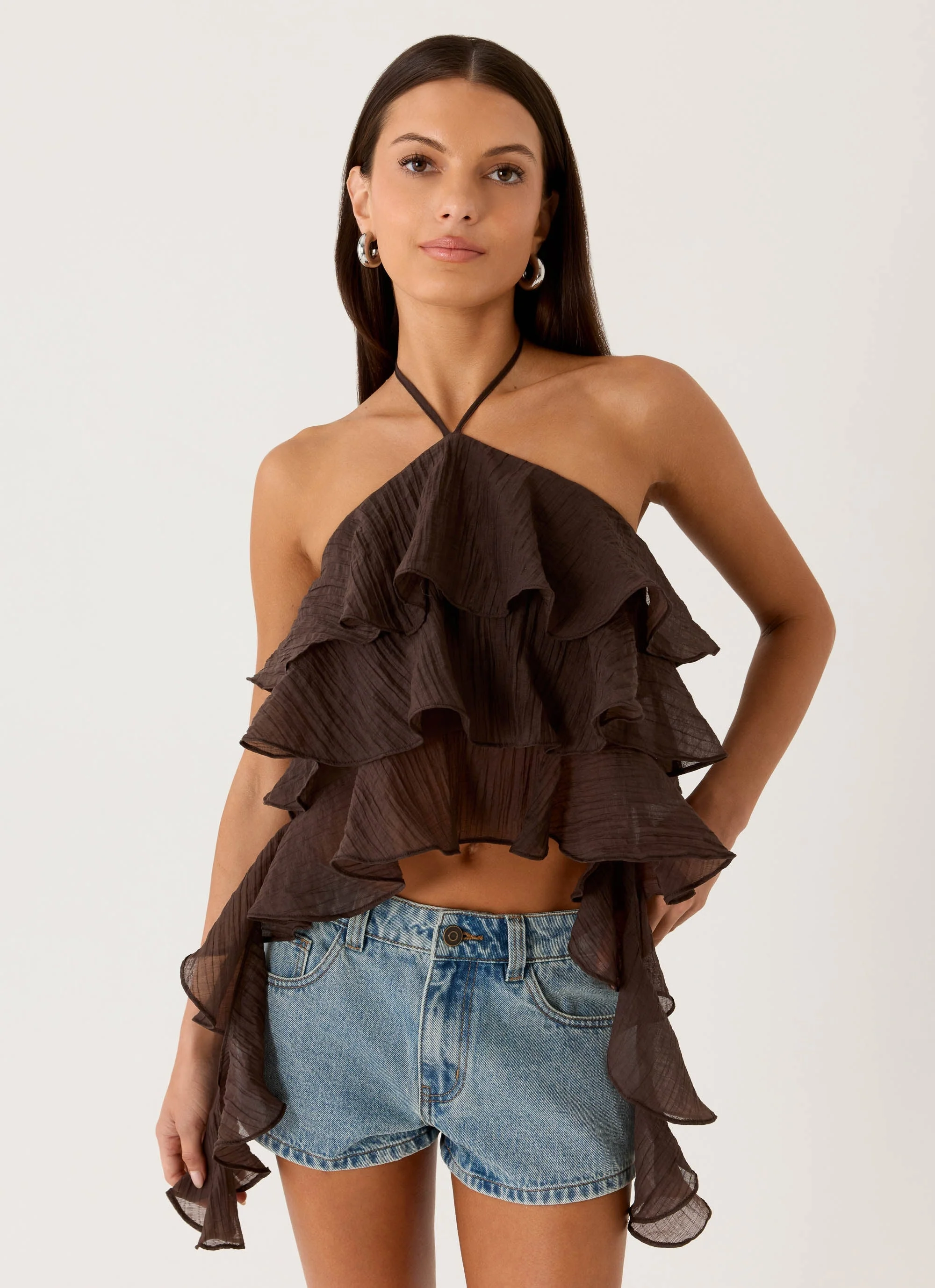 Inna Frill Halter Top - Chocolate - Image 6