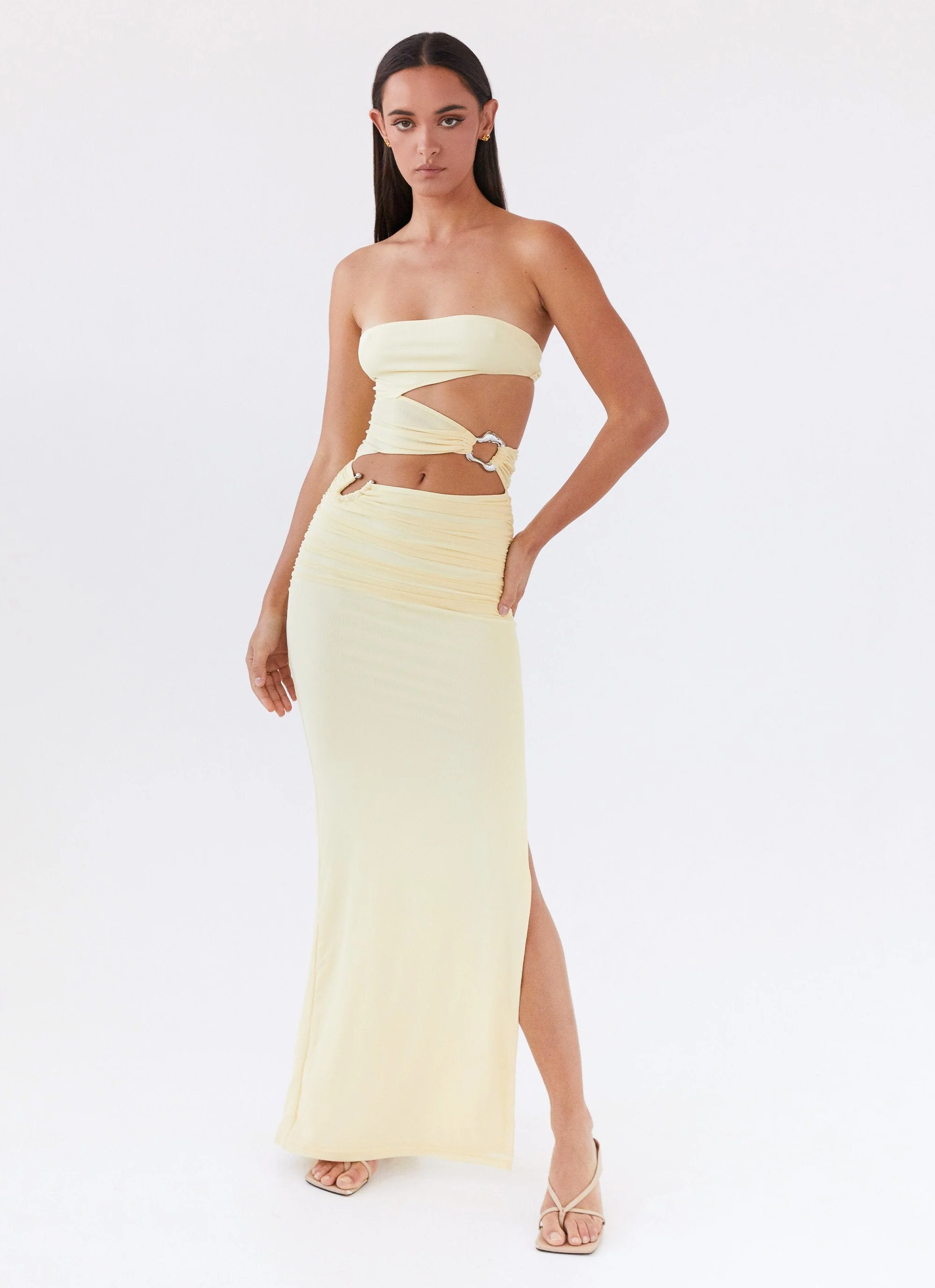 Into Pieces Mesh Maxi Dress - Lemon - Image 4